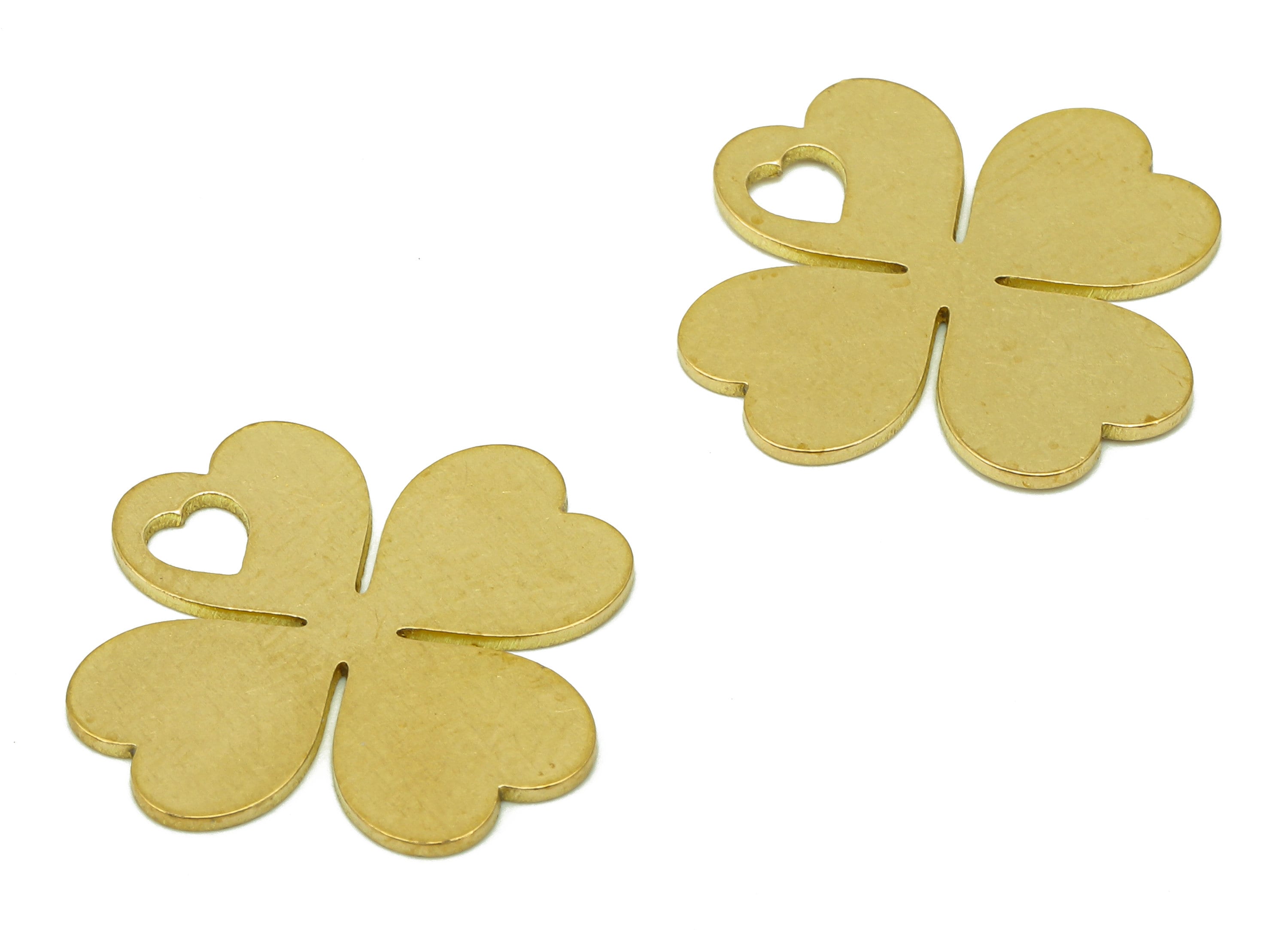 Brass Four-Leaf Clover Earring Charm - Raw Brass Leaves Heart Earring - Leaf Pendant - Clover Charm For Necklace - 19.8x18.1x0.7mm - PPZ0206 - DOMEDBAZAAR