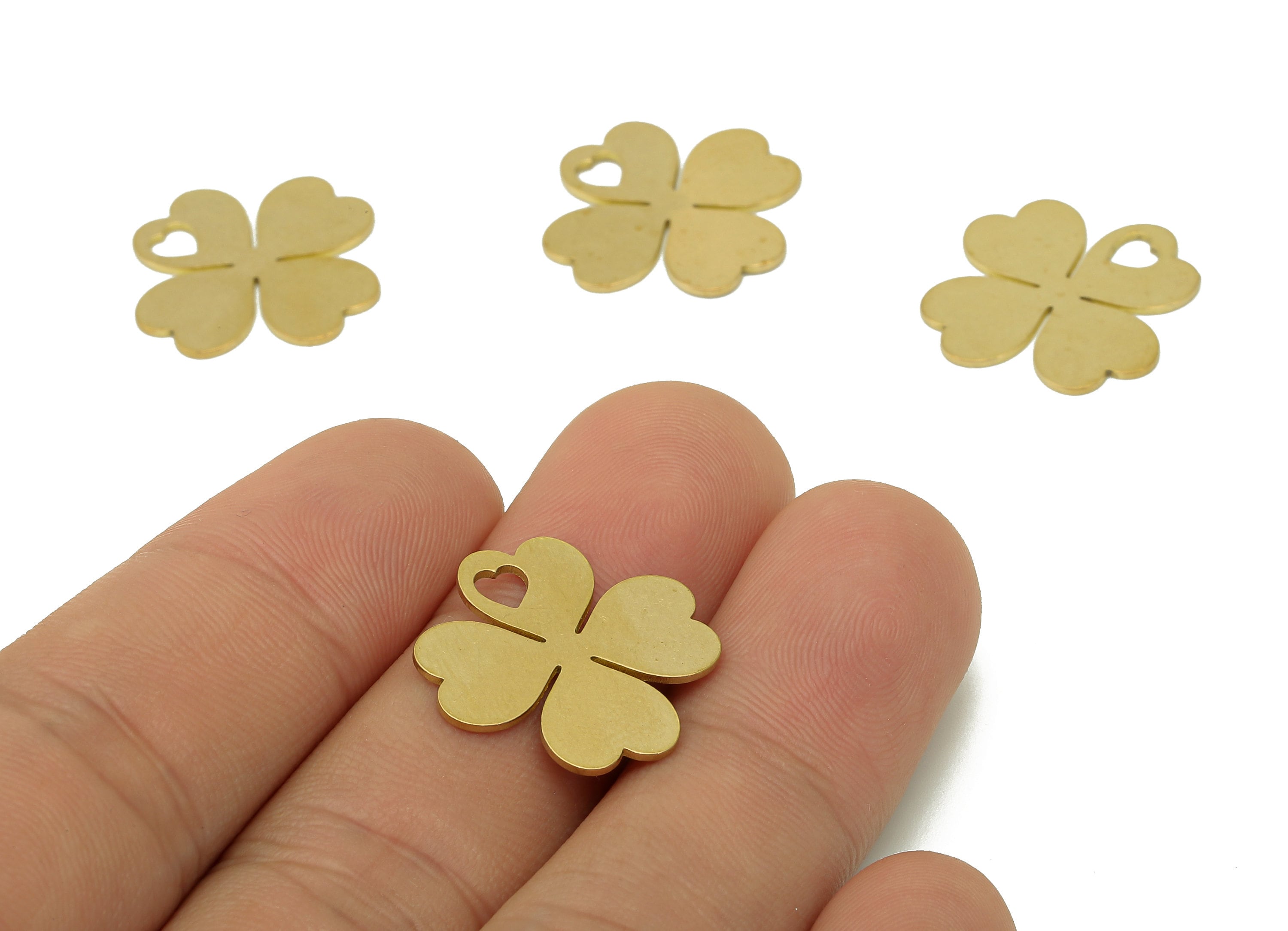 Brass Four-Leaf Clover Earring Charm - Raw Brass Leaves Heart Earring - Leaf Pendant - Clover Charm For Necklace - 19.8x18.1x0.7mm - PPZ0206 - DOMEDBAZAAR
