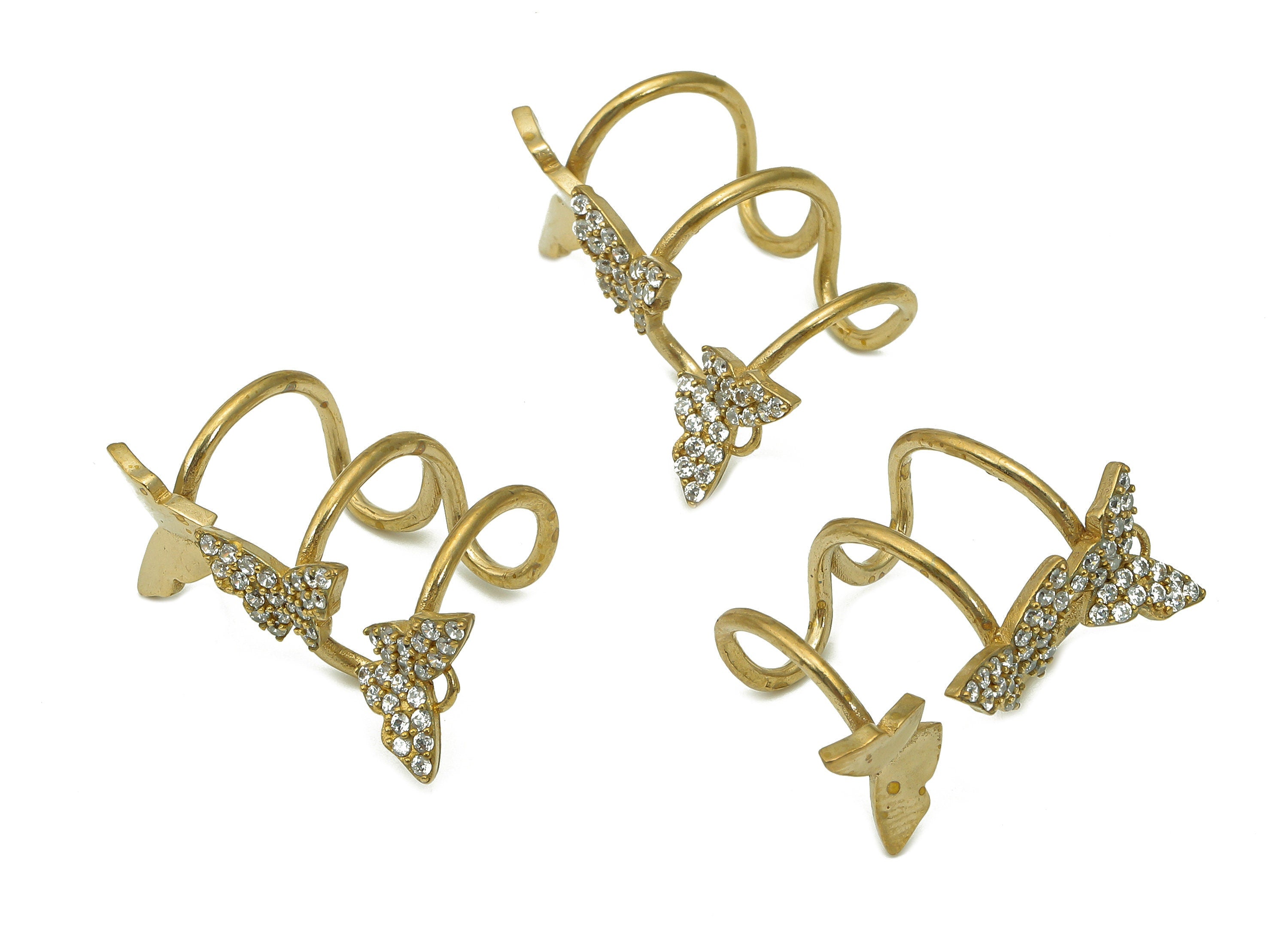 Brass Butterfly Open Round Ring - Raw Brass Cuff Earring With Zircon - C Circle Hoop Hollow Ear Cuff - Gift For Her - 25.8x8.3x1.3mm -PP8084 - DOMEDBAZAAR