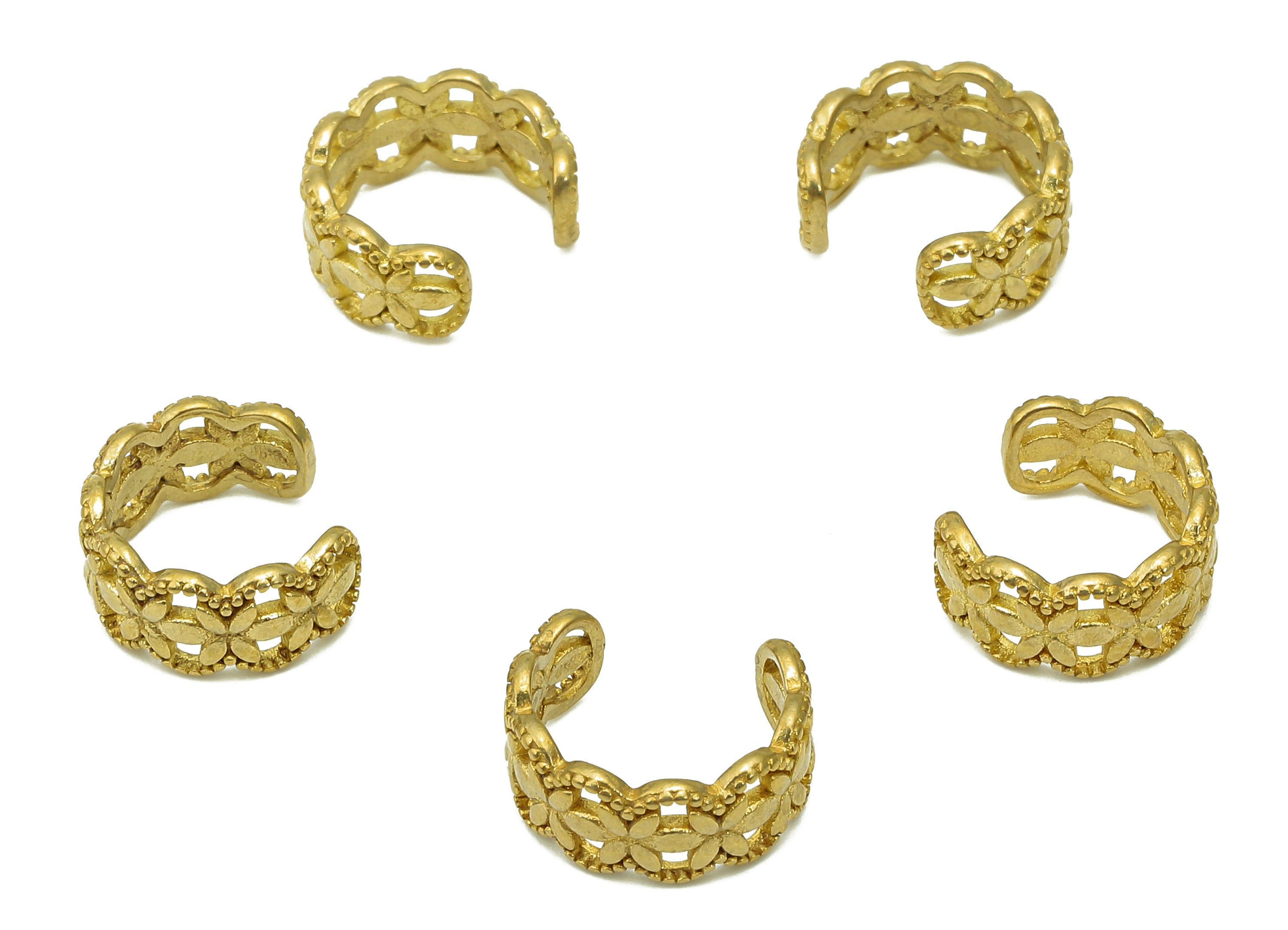 Brass Flower Open Round Ring - Raw Brass Circle Cuff Ear - Hoop Hollow Ear Clip - Wide C Earring Cuff - Ear Cuff - 11.44x10.6x1.1mm - PP8087 - DOMEDBAZAAR
