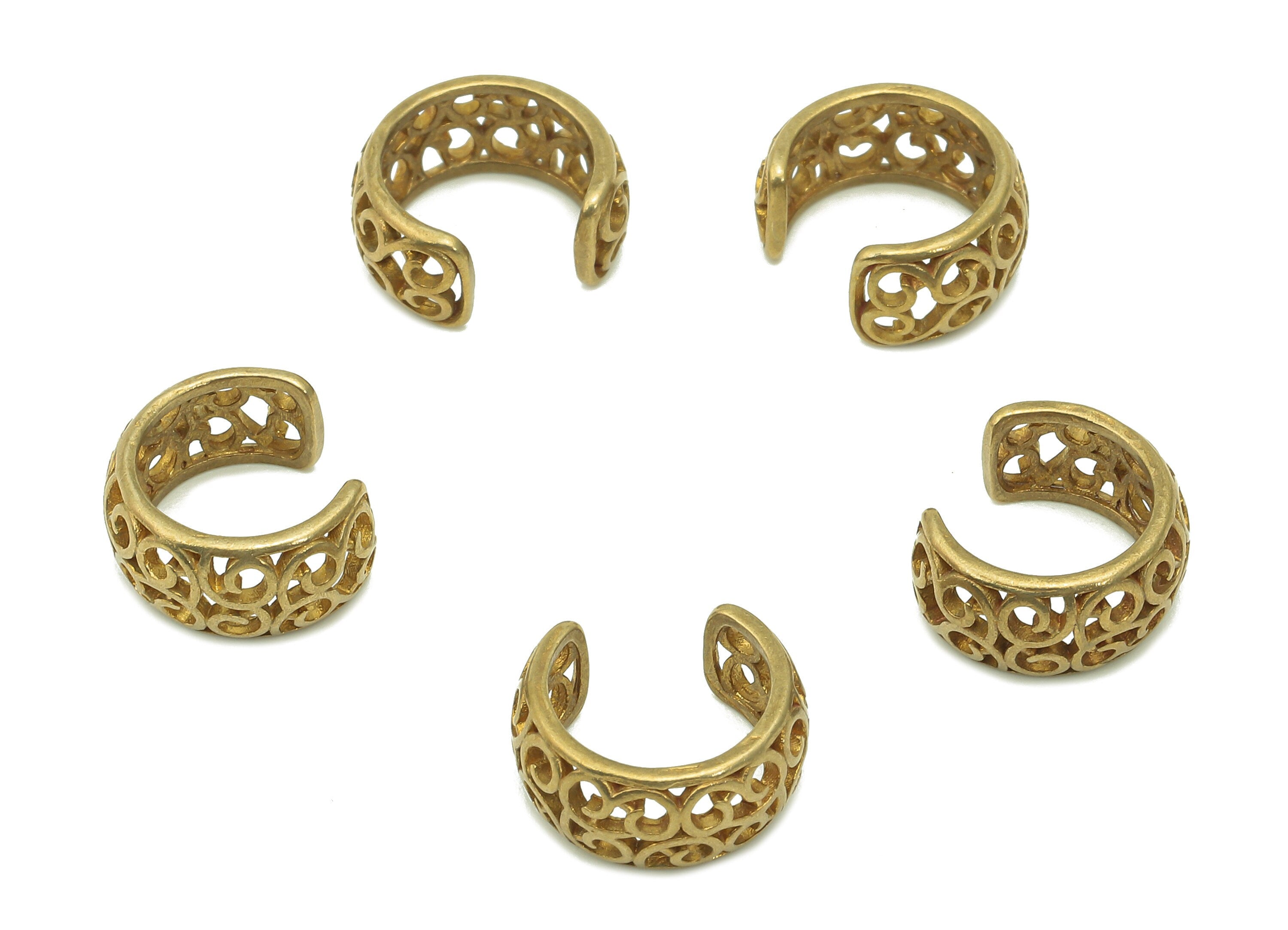 Brass Flower Open Round C Ring - Raw Brass Circle Cuff Ear - Hoop Hollow Ear Clip - Wide Earring Cuff - Ear Cuff - 12.2x10.8x1.6mm - PP8088 - DOMEDBAZAAR