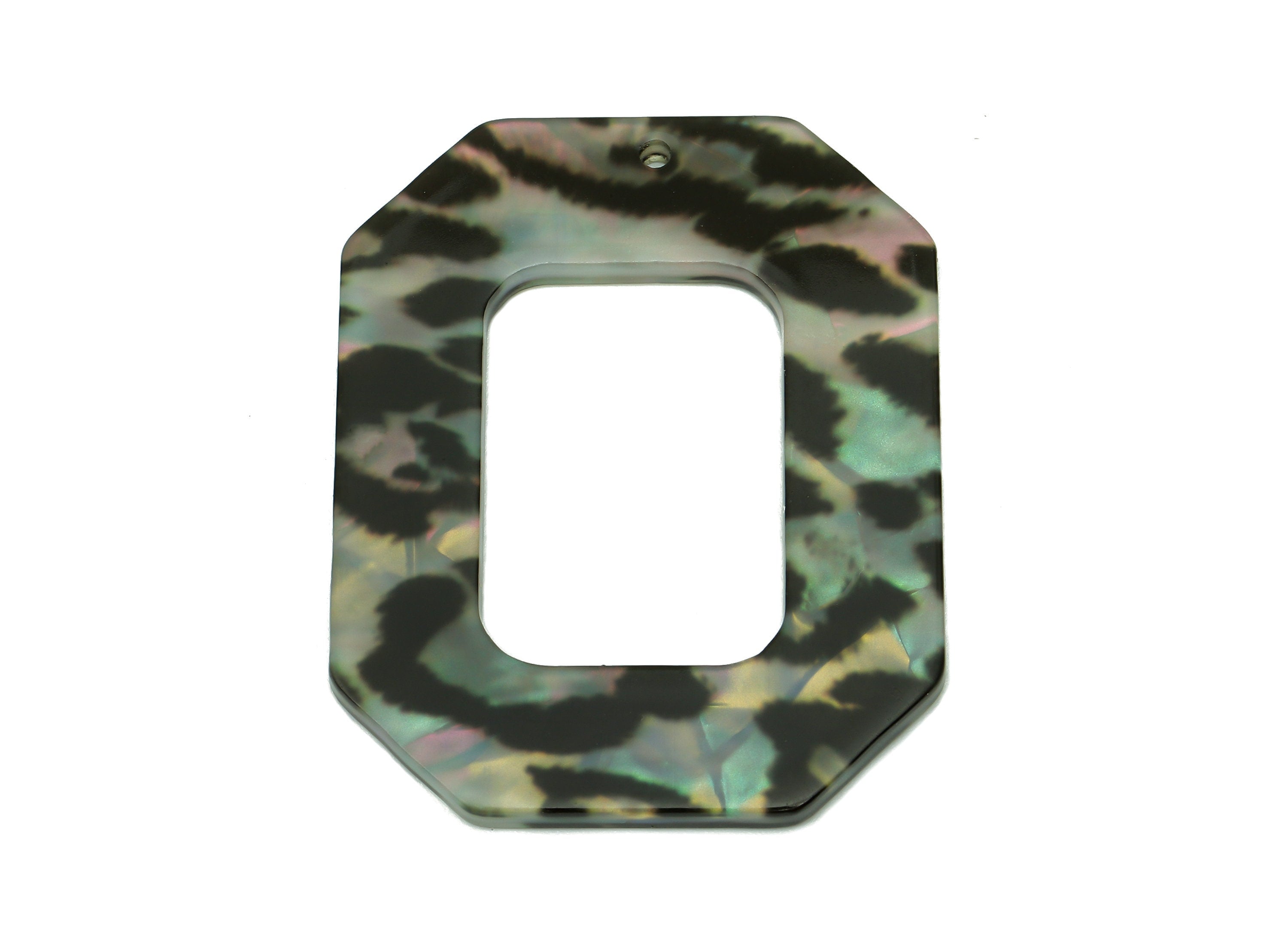 PVC Black Rectangle Earring Charm - Tortoise Shell Hollow Rectangle Pendant - Charm With Hole - Color Code: A874 - 45x35x2.4mm - AC2545-A874 - DOMEDBAZAAR