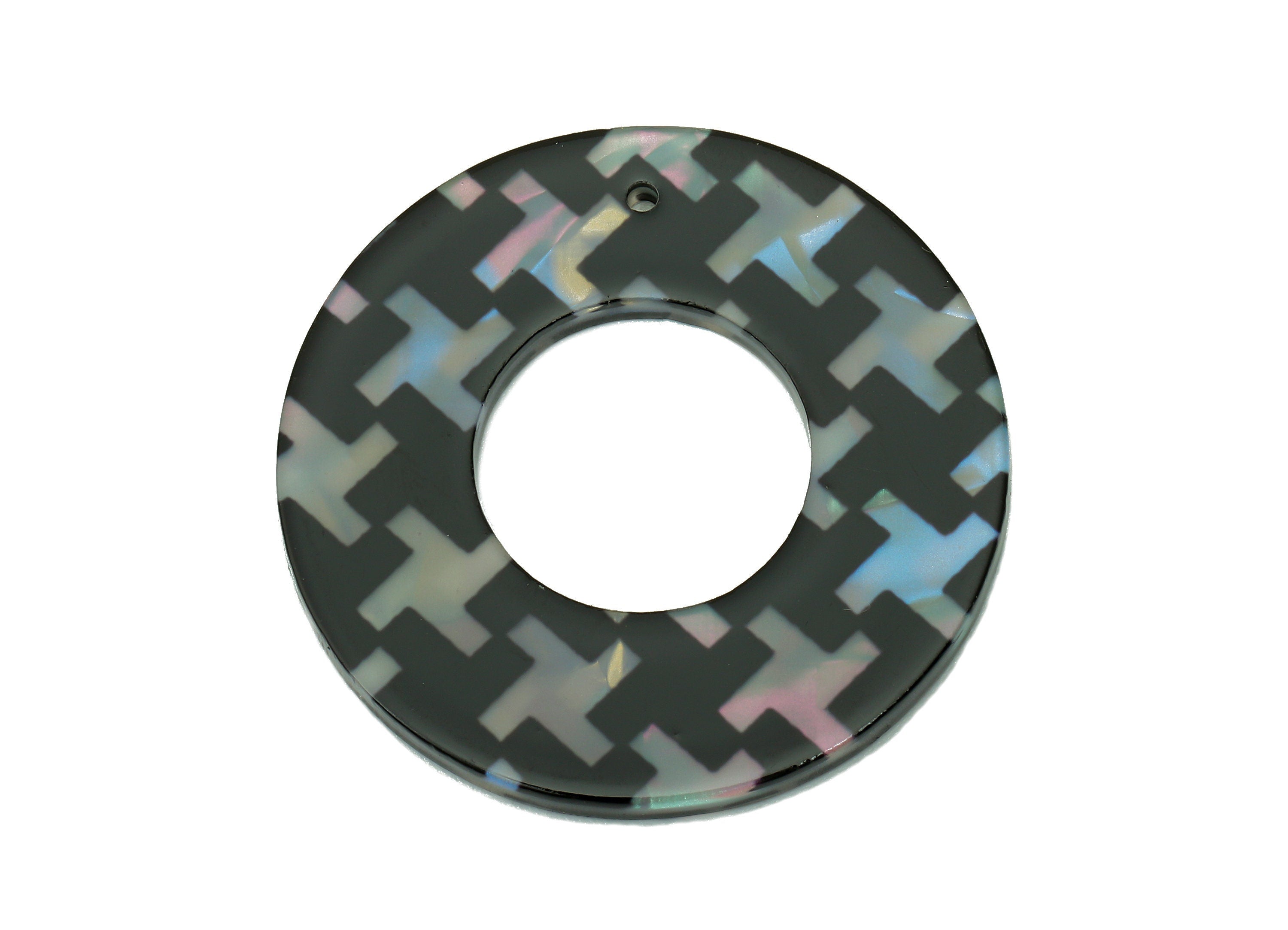 PVC Round Earring Charm - Black Irregular Geometry Hollow Circle Pendant - Charm With Hole - Color Code: A875 - 35x35x2.4mm - AC2546-A880 - DOMEDBAZAAR