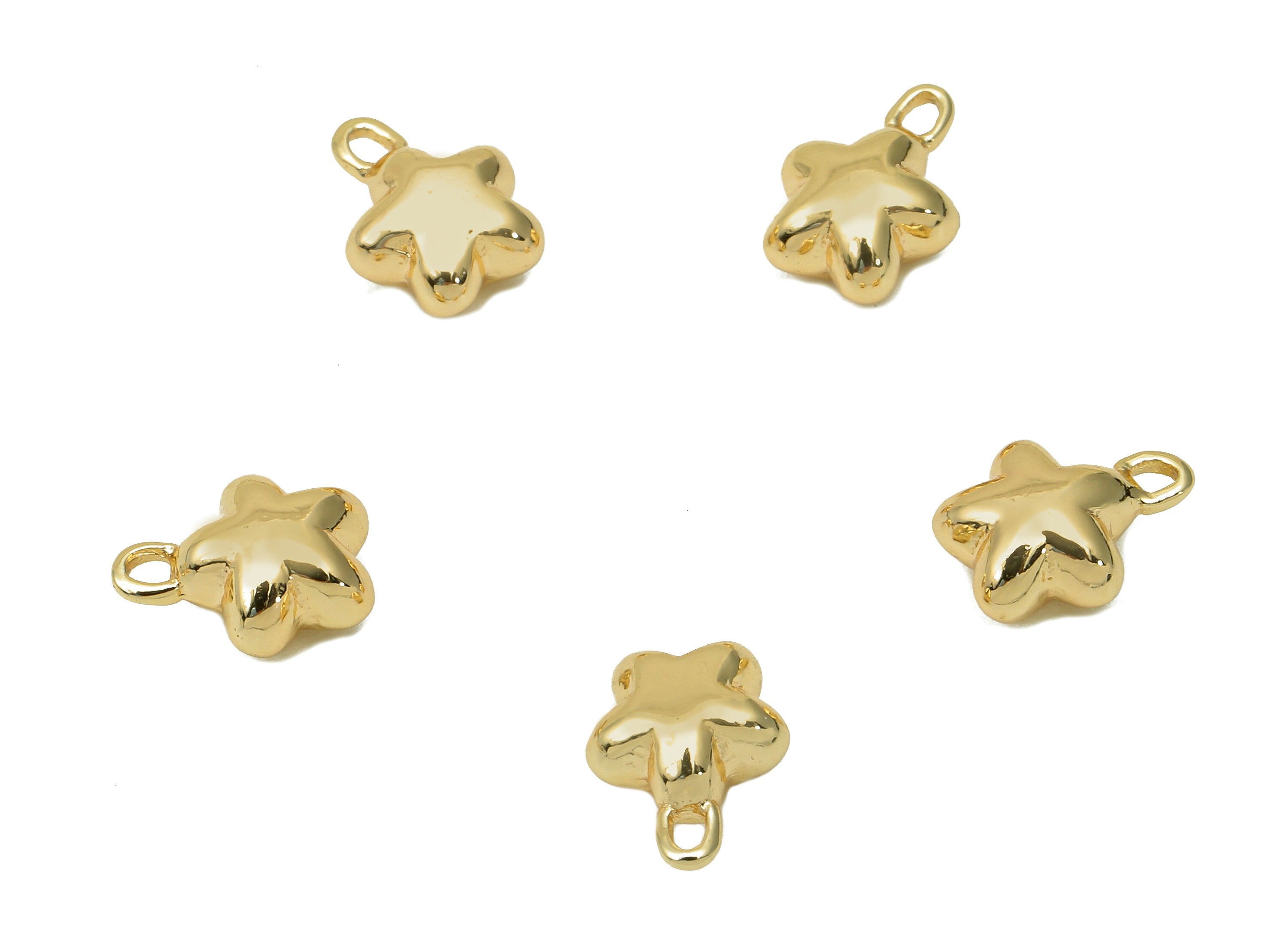 Brass Mini Star Earrings Charms - Gold Puffed Thick Star Earring - Pendant With Loop - 18K Real Gold Plating Charm - 8.9x7x4.2mm - RGP5671 - DOMEDBAZAAR