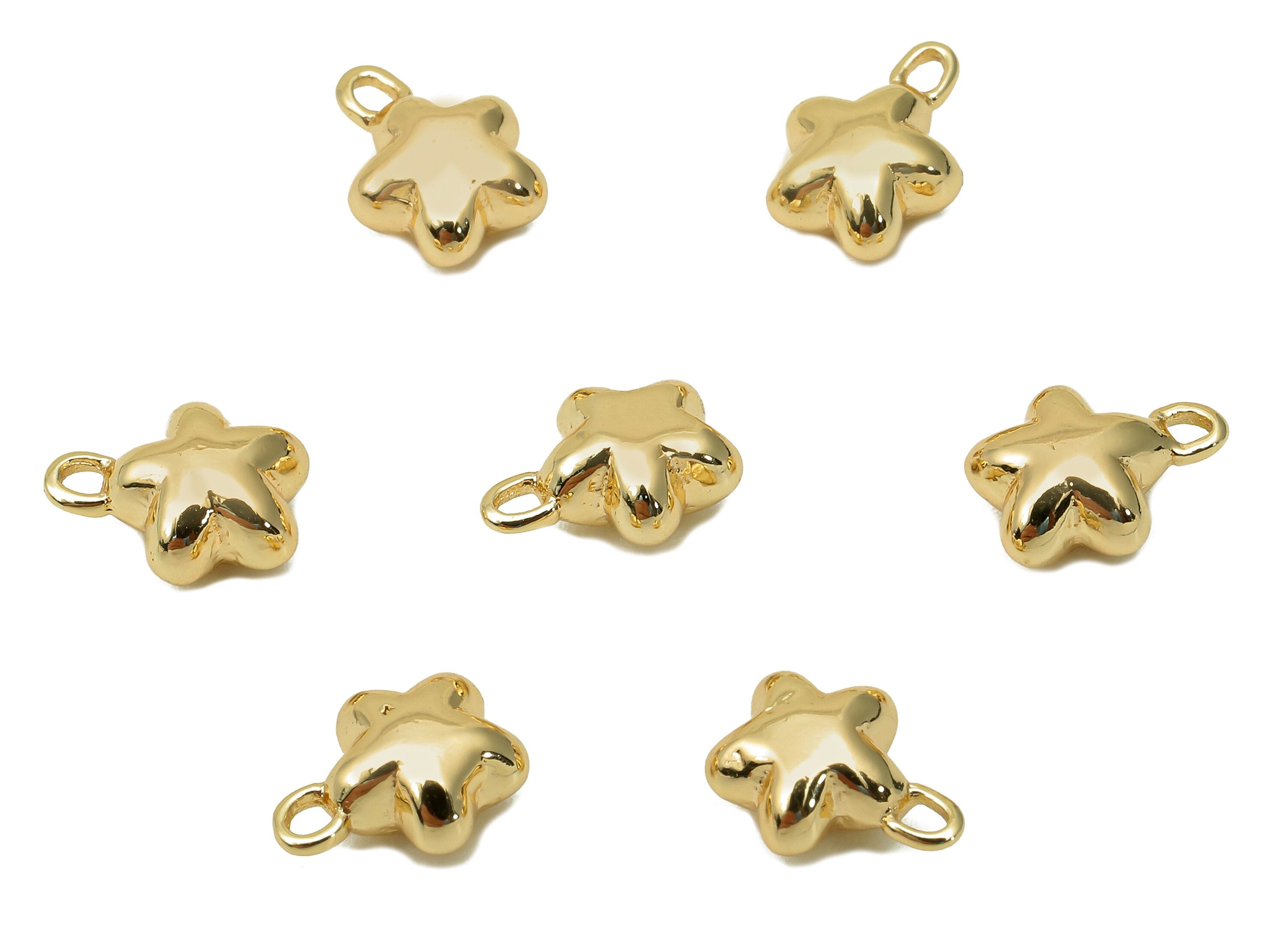 Brass Mini Star Earrings Charms - Gold Puffed Thick Star Earring - Pendant With Loop - 18K Real Gold Plating Charm - 8.9x7x4.2mm - RGP5671 - DOMEDBAZAAR