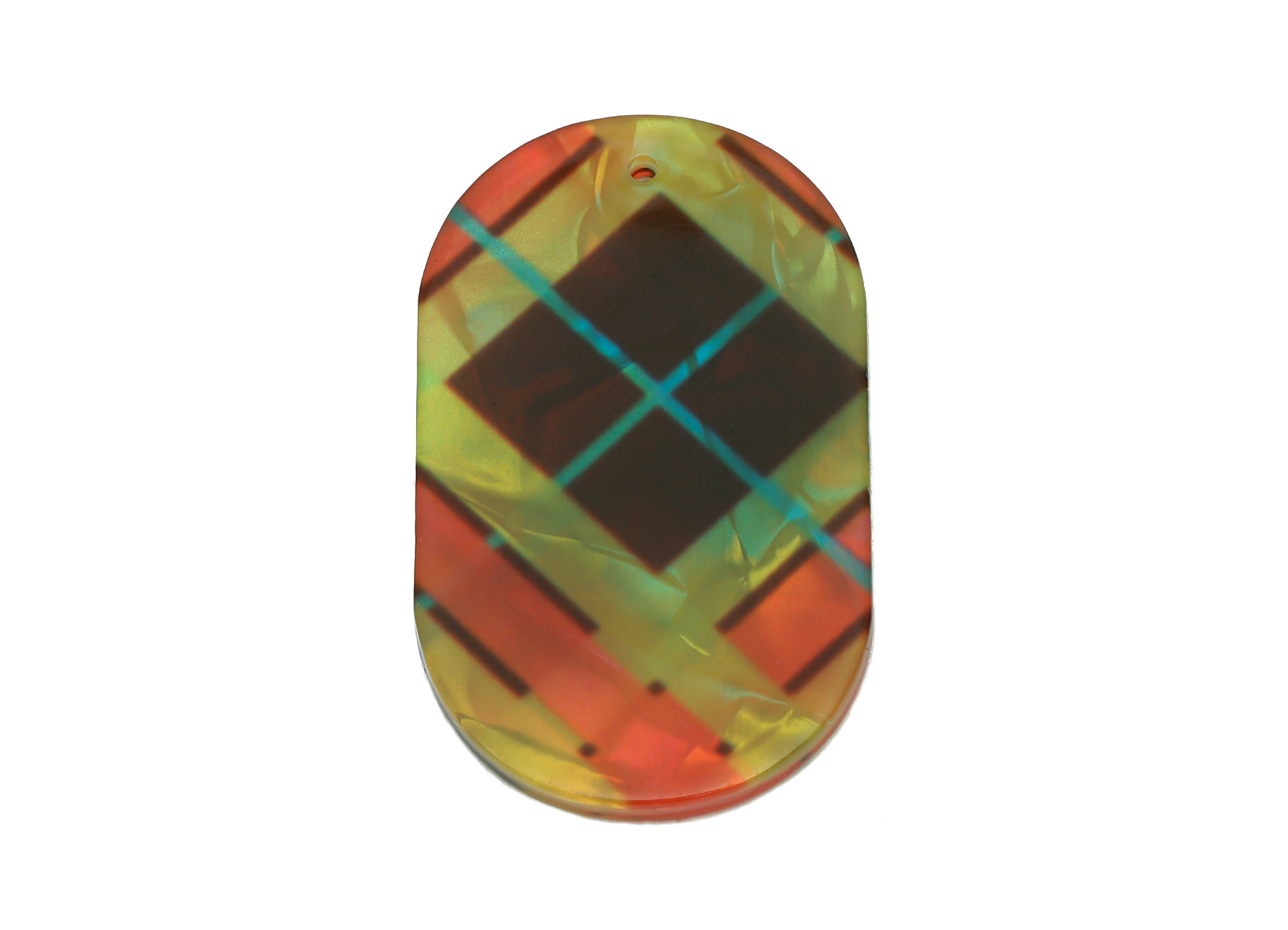 PVC Oval Lattice Print Earring Charm - Rainbow Color Oval Pendant With Hole - Earring Findings - Color Code: A876 - 40x24x3mm - AC2547-A876 - DOMEDBAZAAR