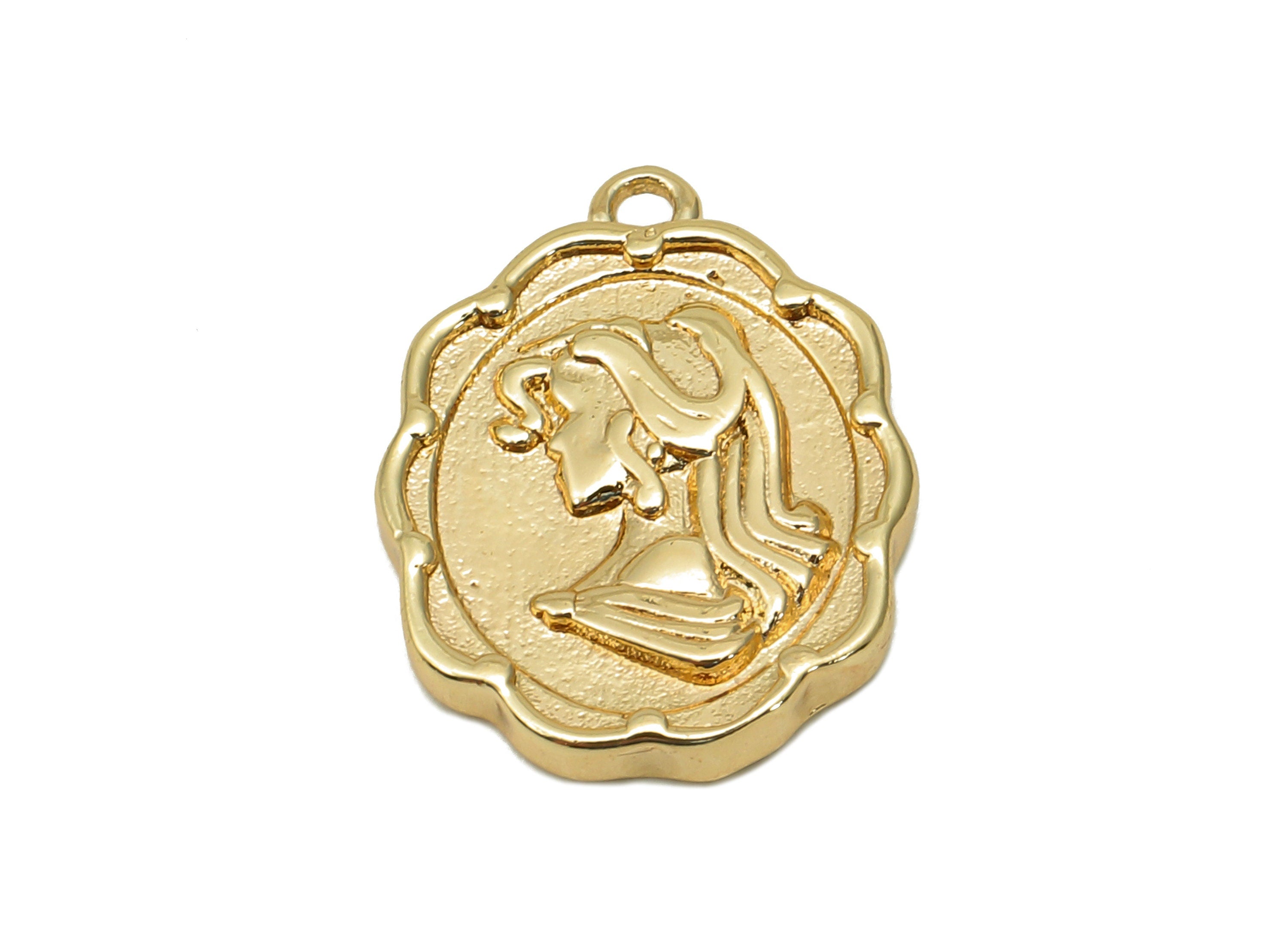 Brass Relief Portrait Oval Earring - Gold Girl Textured Rose Charm - Pendant With Loop - 18K Real Gold Plating - 17.8x13.9x2.2mm - RGP5672 - DOMEDBAZAAR