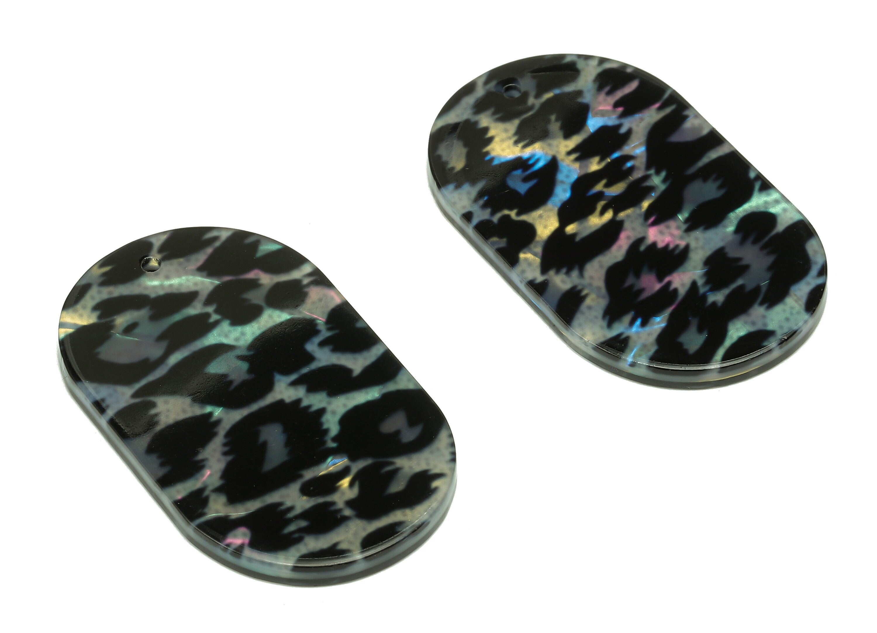 PVC Black Oval  Earring Charm - Tortoise Shell Oval Pendant With Hole - Earring Findings - Color Code: A877 - 39.8x23.6x2.67mm - AC2547-A877 - DOMEDBAZAAR