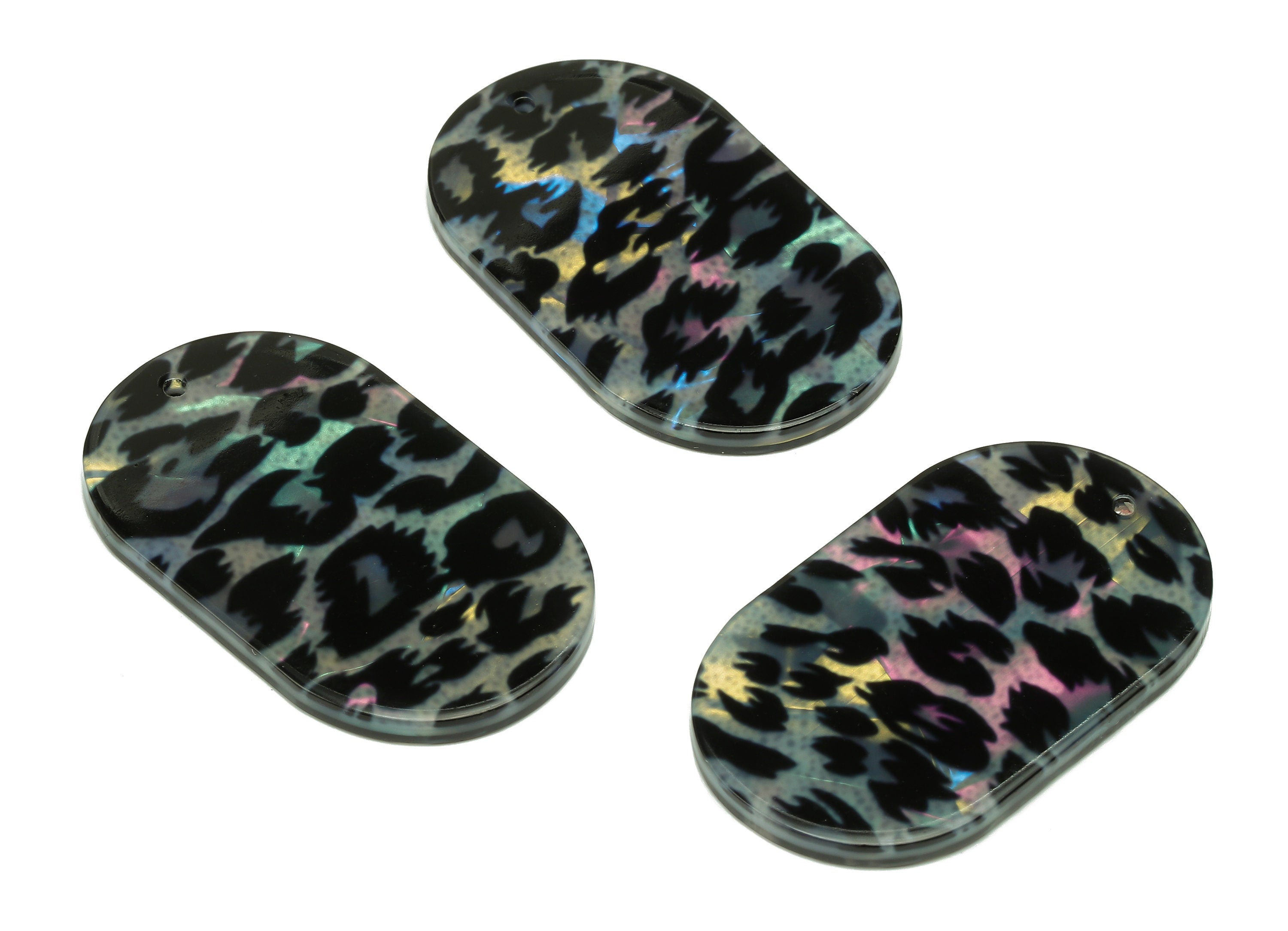 PVC Black Oval  Earring Charm - Tortoise Shell Oval Pendant With Hole - Earring Findings - Color Code: A877 - 39.8x23.6x2.67mm - AC2547-A877 - DOMEDBAZAAR