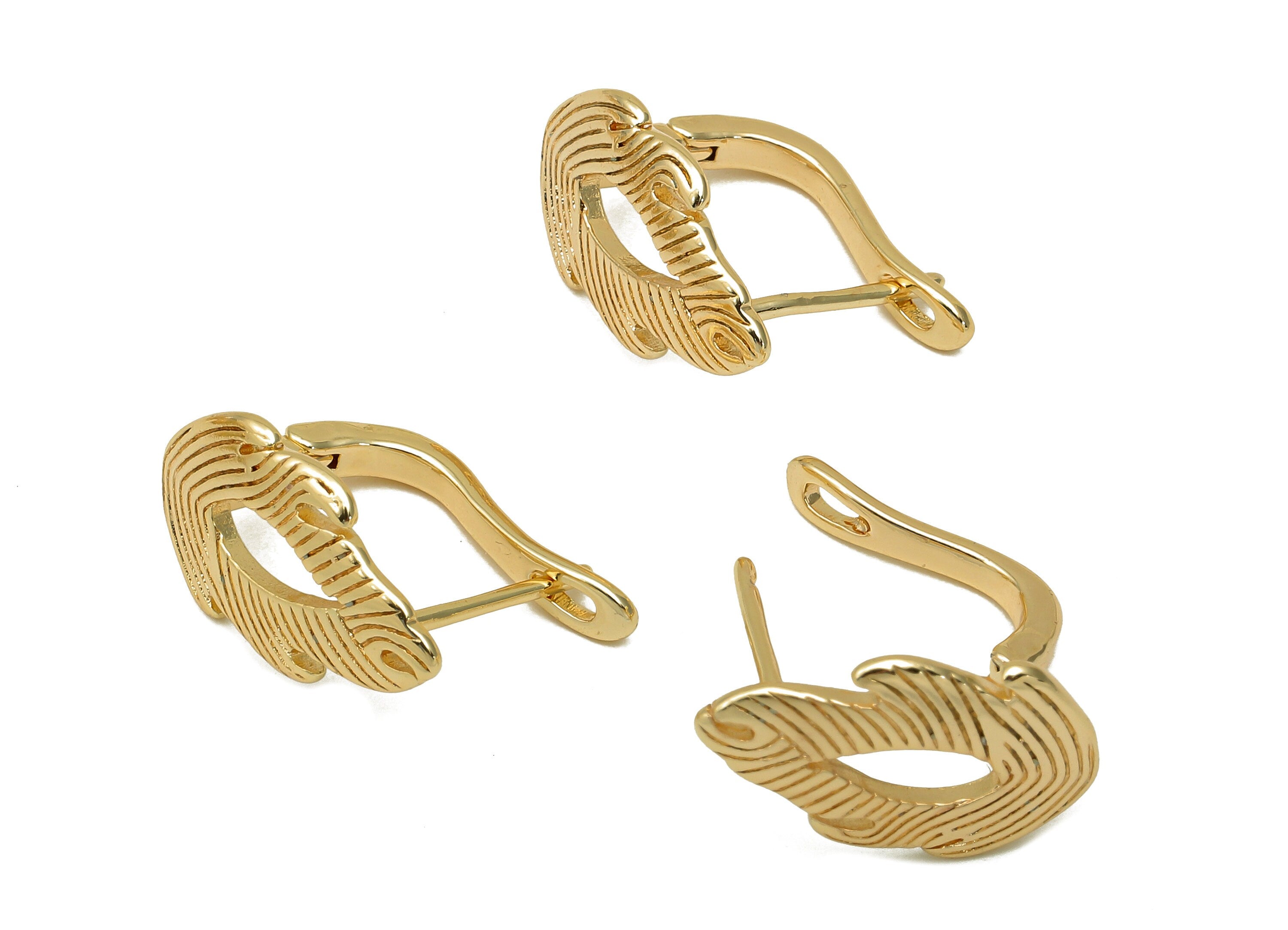 Brass Textured Fire Earring Clasp - Gold Flame Leverback Earring - Dots Clasps Earrings - 18K Real Gold Plating - 17.7x13.4x1.6mm - RGP5674 - DOMEDBAZAAR