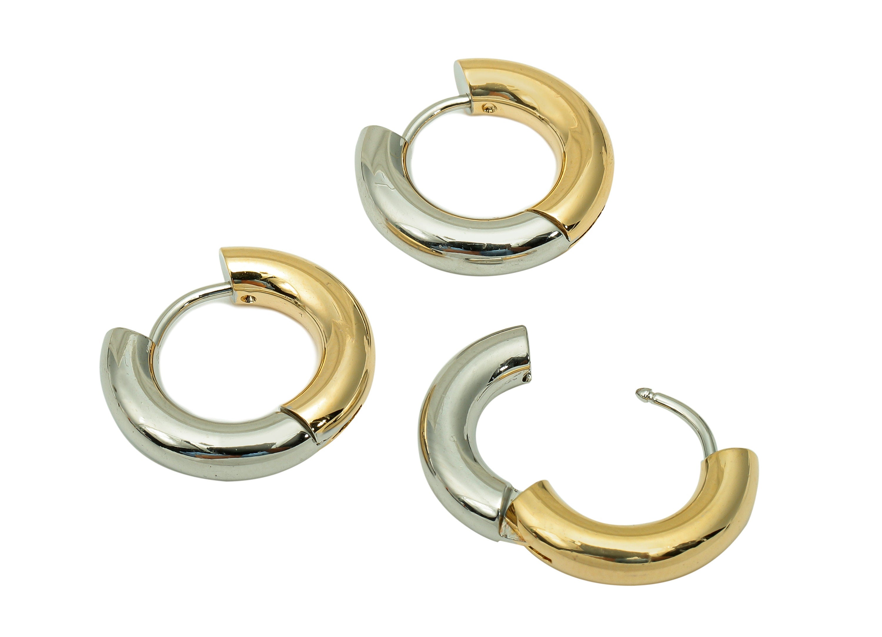 Brass Thick Huggie Hoop Earring - Round Huggies Clasp - Stainless Steel Stud - 18K Real Gold & White Gold Plating - 18.7x17x4.1mm-RGP5676-18 - DOMEDBAZAAR