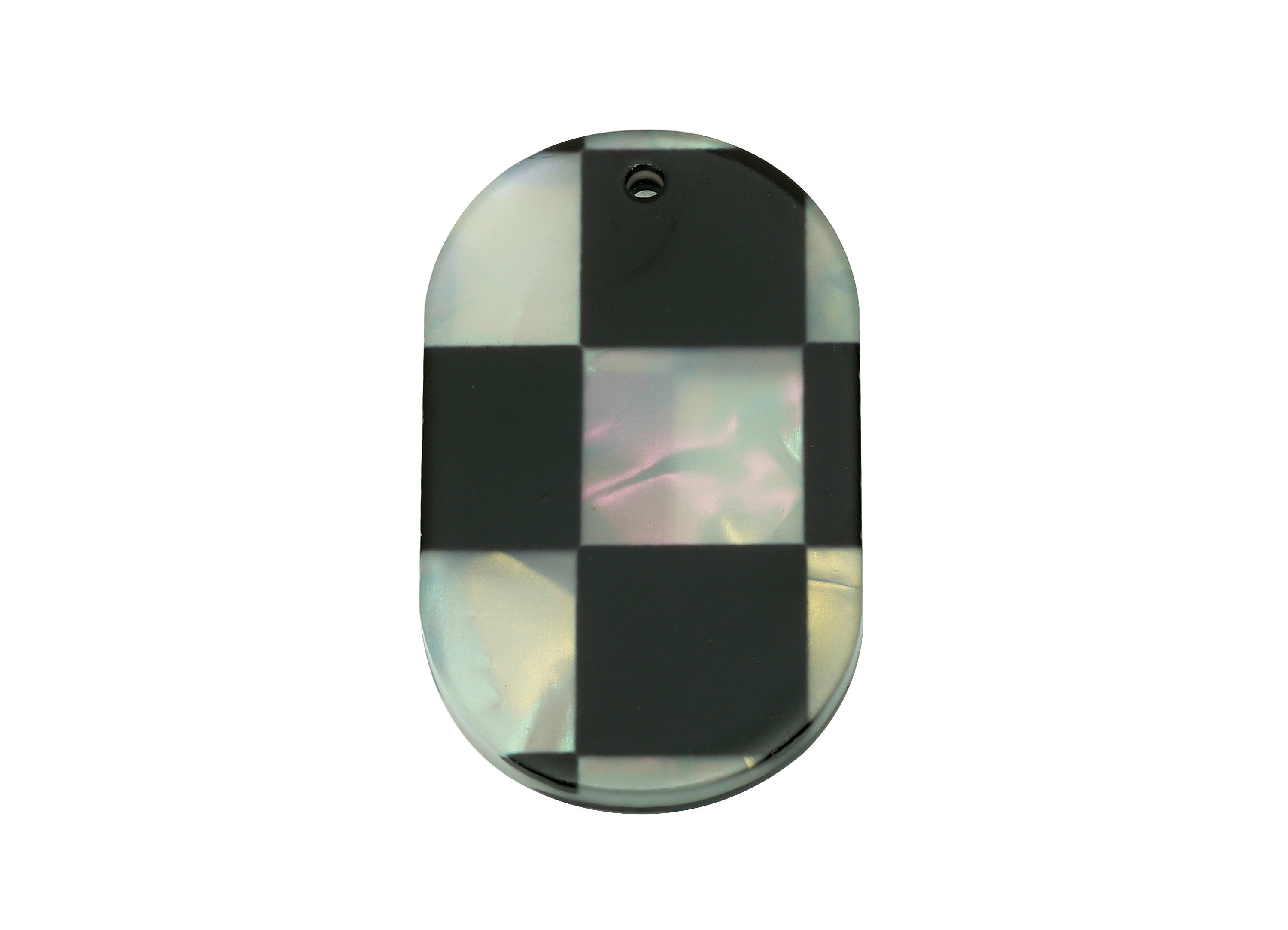 PVC Oval Earring Charm - Black & White Checkered Oval Pendant With Hole - Earring Findings - Color Code: A878 - 33x20x2.5mm - AC2548-A878 - DOMEDBAZAAR