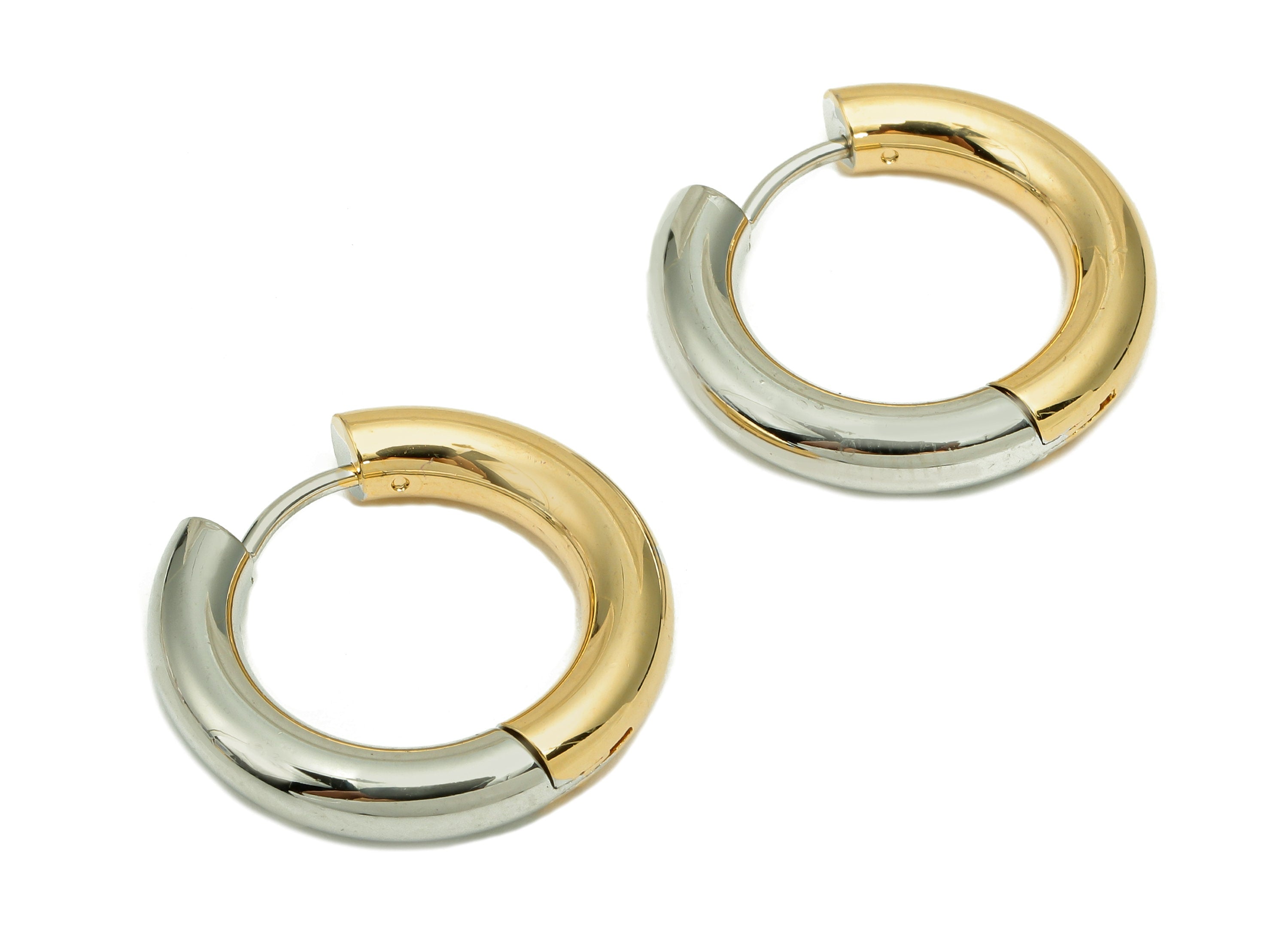 Brass Thick Huggie Hoop Clasp - Round Huggies Earring - Stainless Steel Stud - 18K Real Gold & White Gold Plating - 23x21.3x4mm - RGP5676-22 - DOMEDBAZAAR