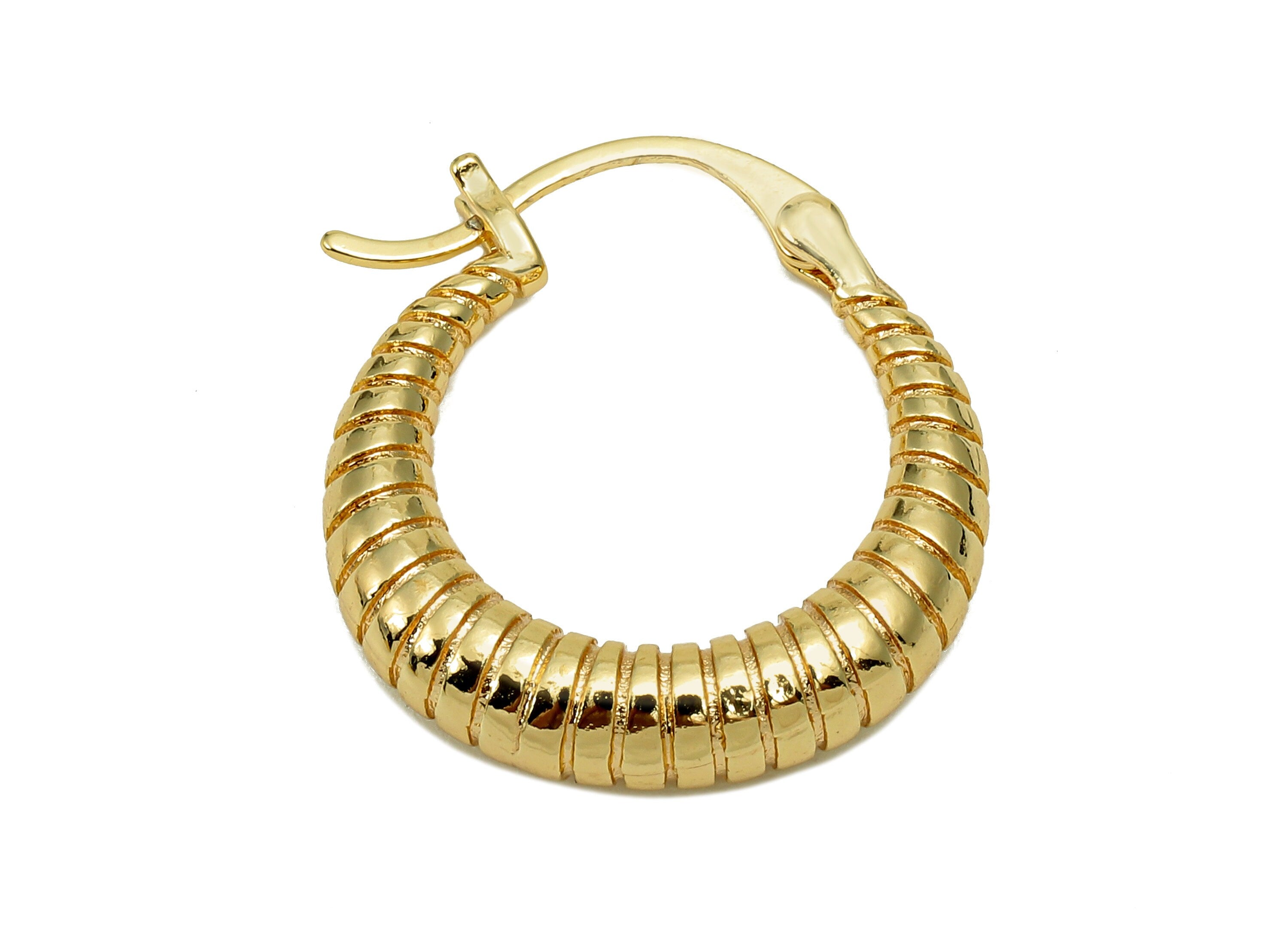 Brass Twisted Hoop Studs Earrings - Gold Textured Thick Circle Hoop - Round Earring Clasp - 18K Real Gold Plating - 24x22x5.1mm - RGP5679 - DOMEDBAZAAR