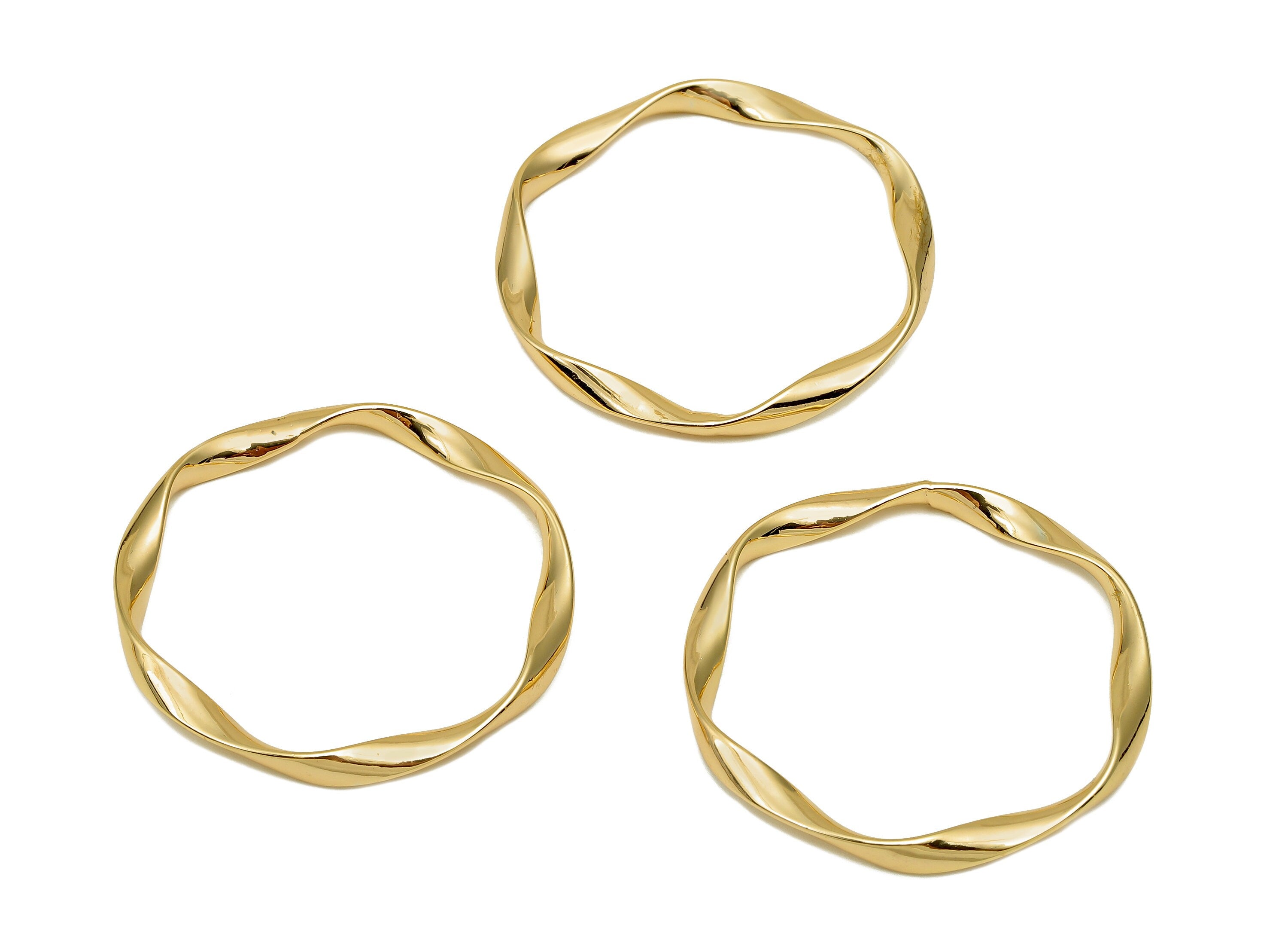Brass Wavy Circle Hoop Ring - Gold Wave Round Curved Ring - Gold Twisted Flower Hoop - 18K Real Gold Plating - 32.9x32.9x1.5mm - RGP5680 - DOMEDBAZAAR
