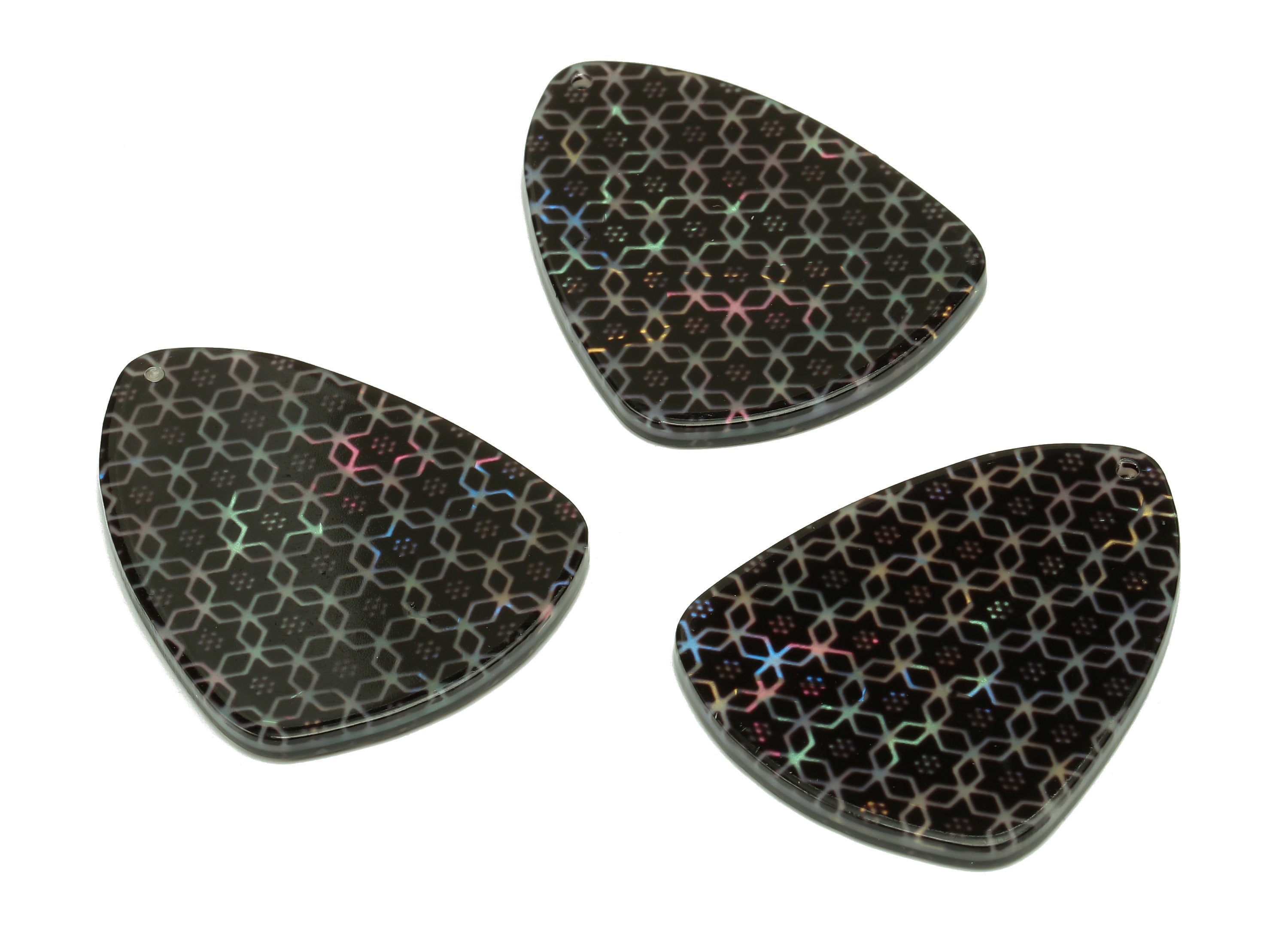 PVC Shield Earring Charm - Black Geometry Print Shield Pendant With Hole - Earring Findings - Color Code: A879 - 39.9x31.1x3mm - AC2550-A879 - DOMEDBAZAAR