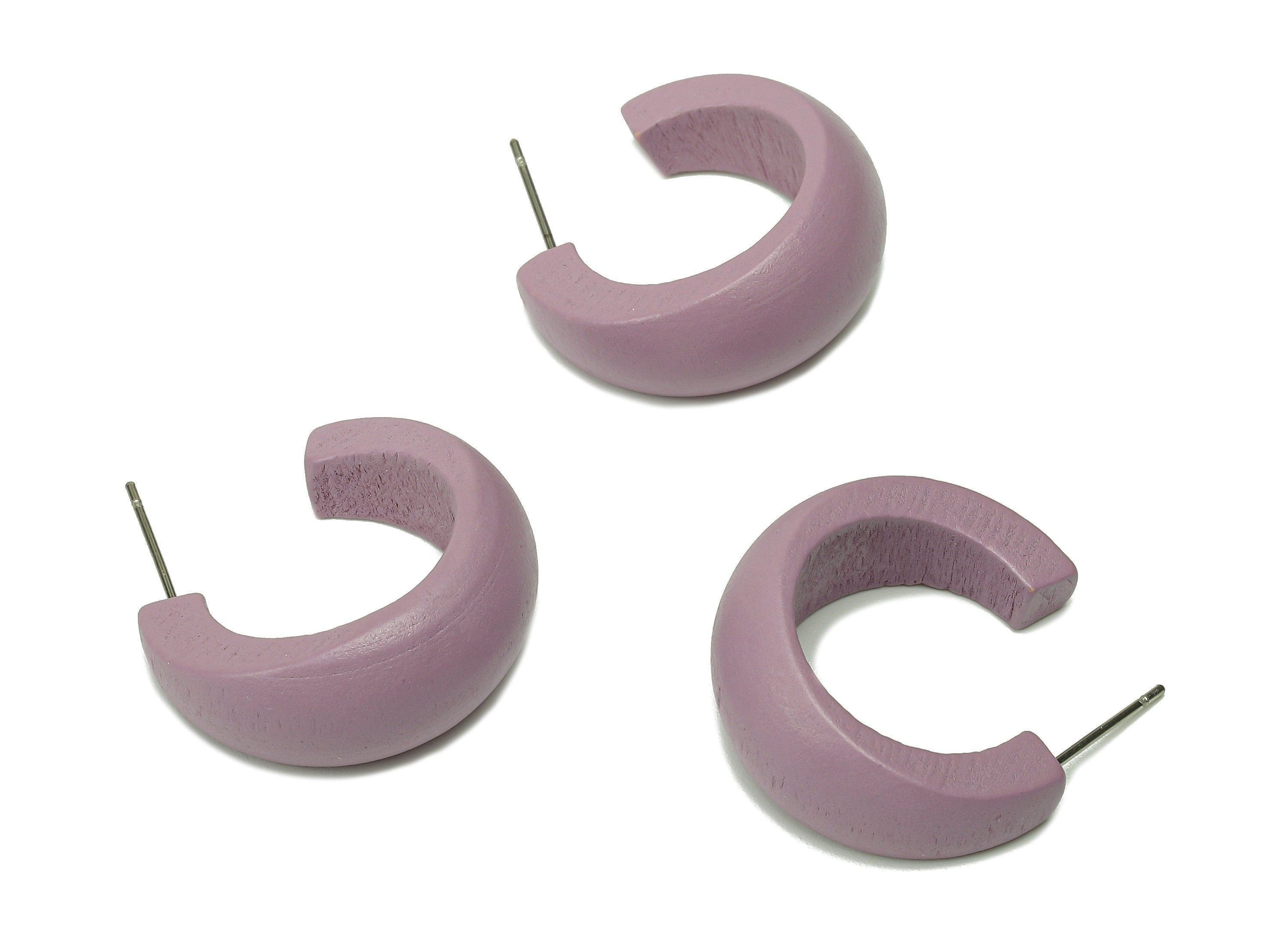 Hemu Open Round C Earring - Purple Open Hoop Earring Post - Hemu Wide Stud Earring - 316 Stainless Steel Stud - 24.4x10.8x4.5mm - BB1295 - DOMEDBAZAAR