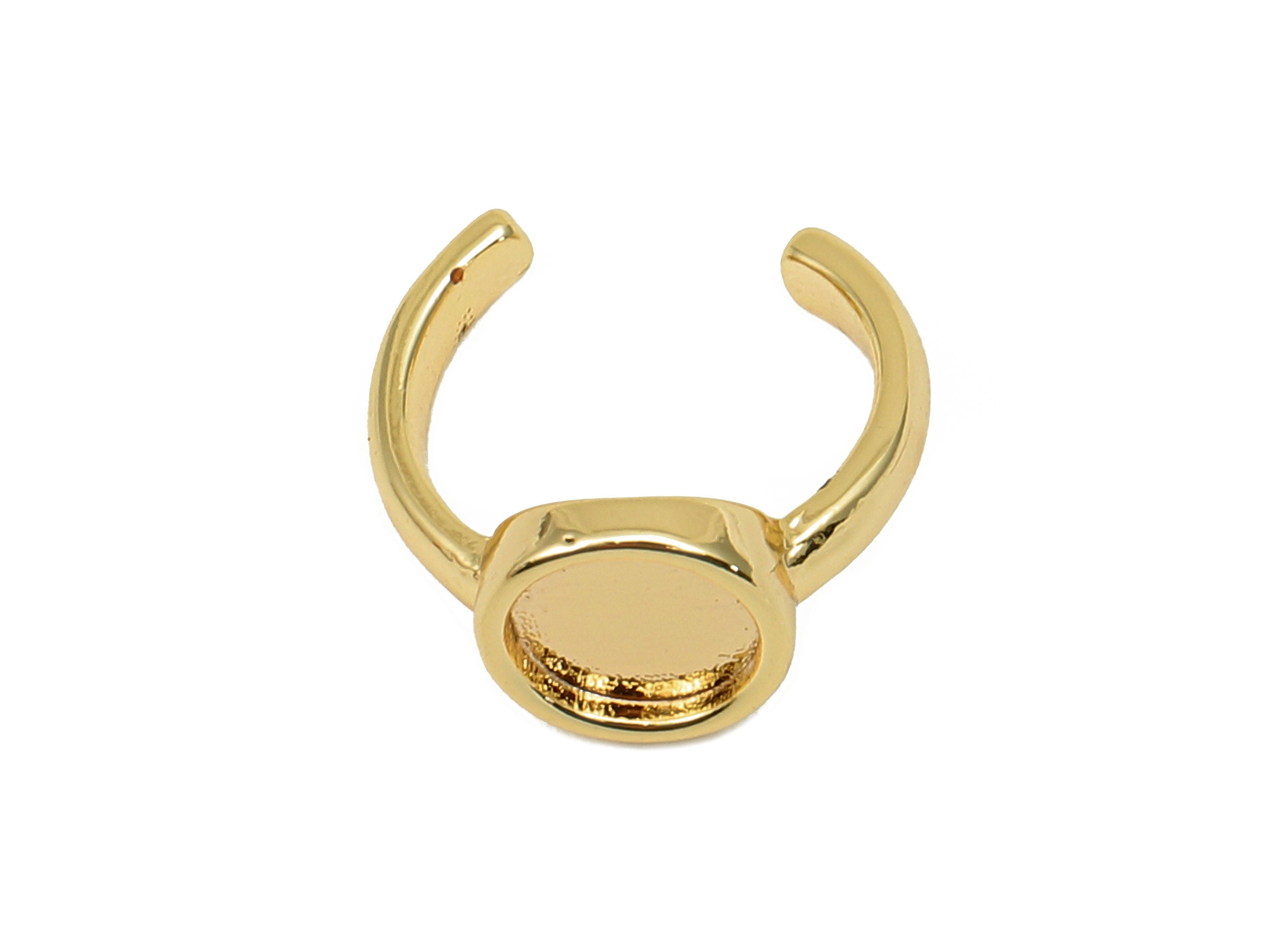 Brass Cabachon Open Round C Ring - Round Hoop Ear Clip - Circle Hoop Earring Cuff - 18K Real Gold Plating Cuff Ear - 11.9x11.7x1.8mm-RGP5713 - DOMEDBAZAAR