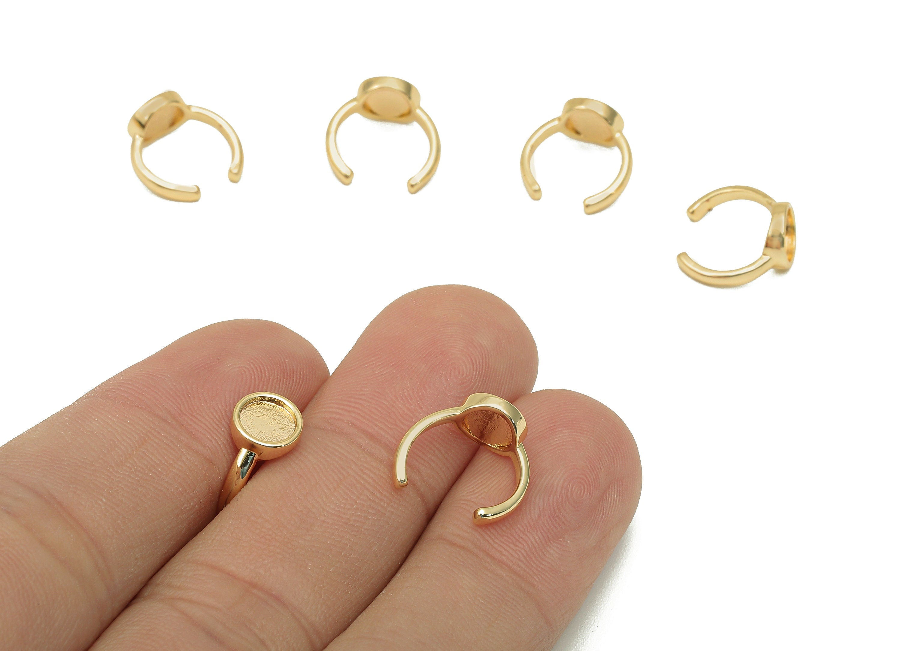 Brass Cabachon Open Round C Ring - Round Hoop Ear Clip - Circle Hoop Earring Cuff - 18K Real Gold Plating Cuff Ear - 11.9x11.7x1.8mm-RGP5713 - DOMEDBAZAAR