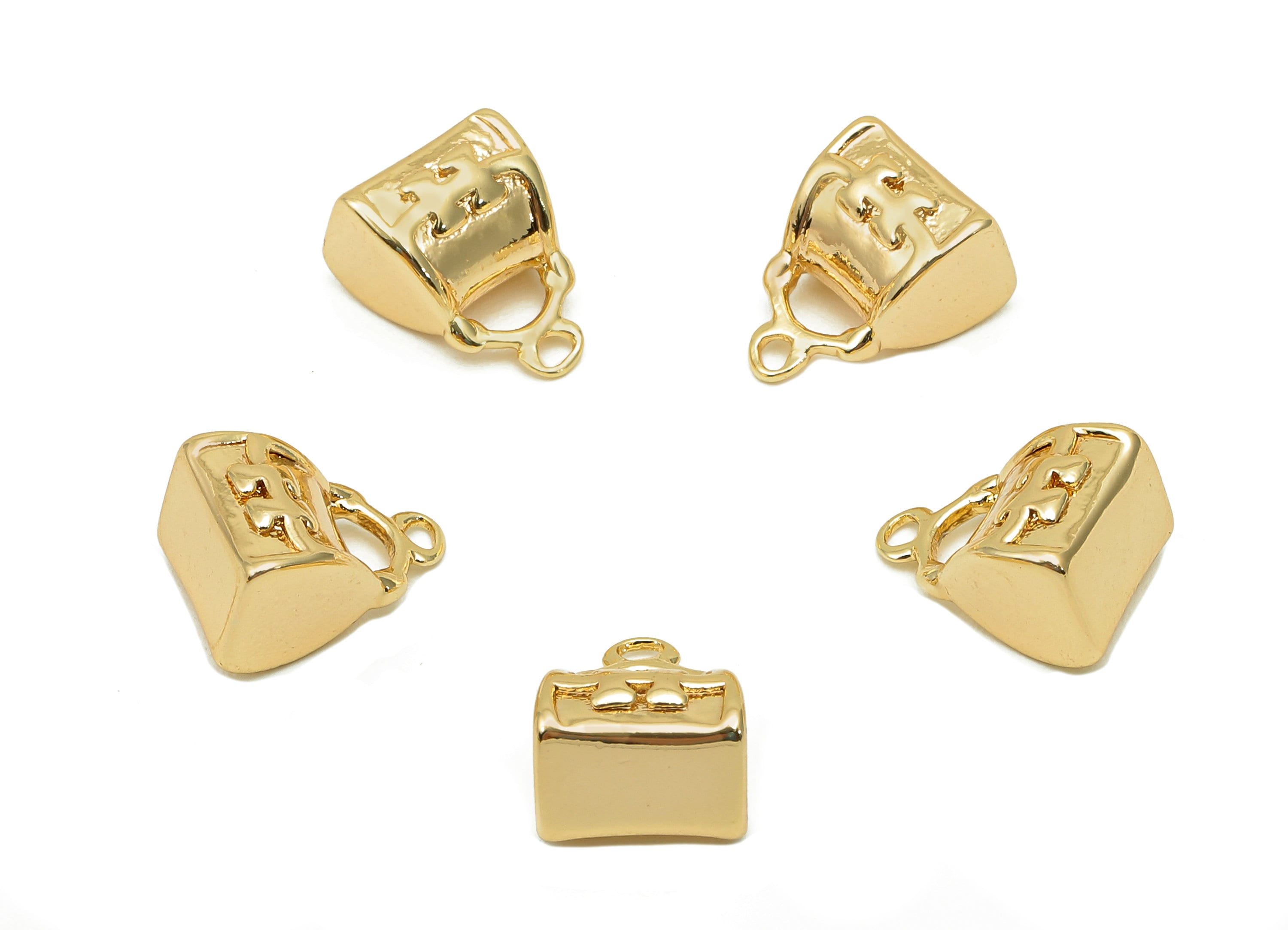 Brass Mini Bag Earring Charm - Gold Thick Bag Earring - Pendant With Loop - Gift For Her - 18K Real Gold Plating - 10.6x7.8x6.4mm - RGP5711 - DOMEDBAZAAR
