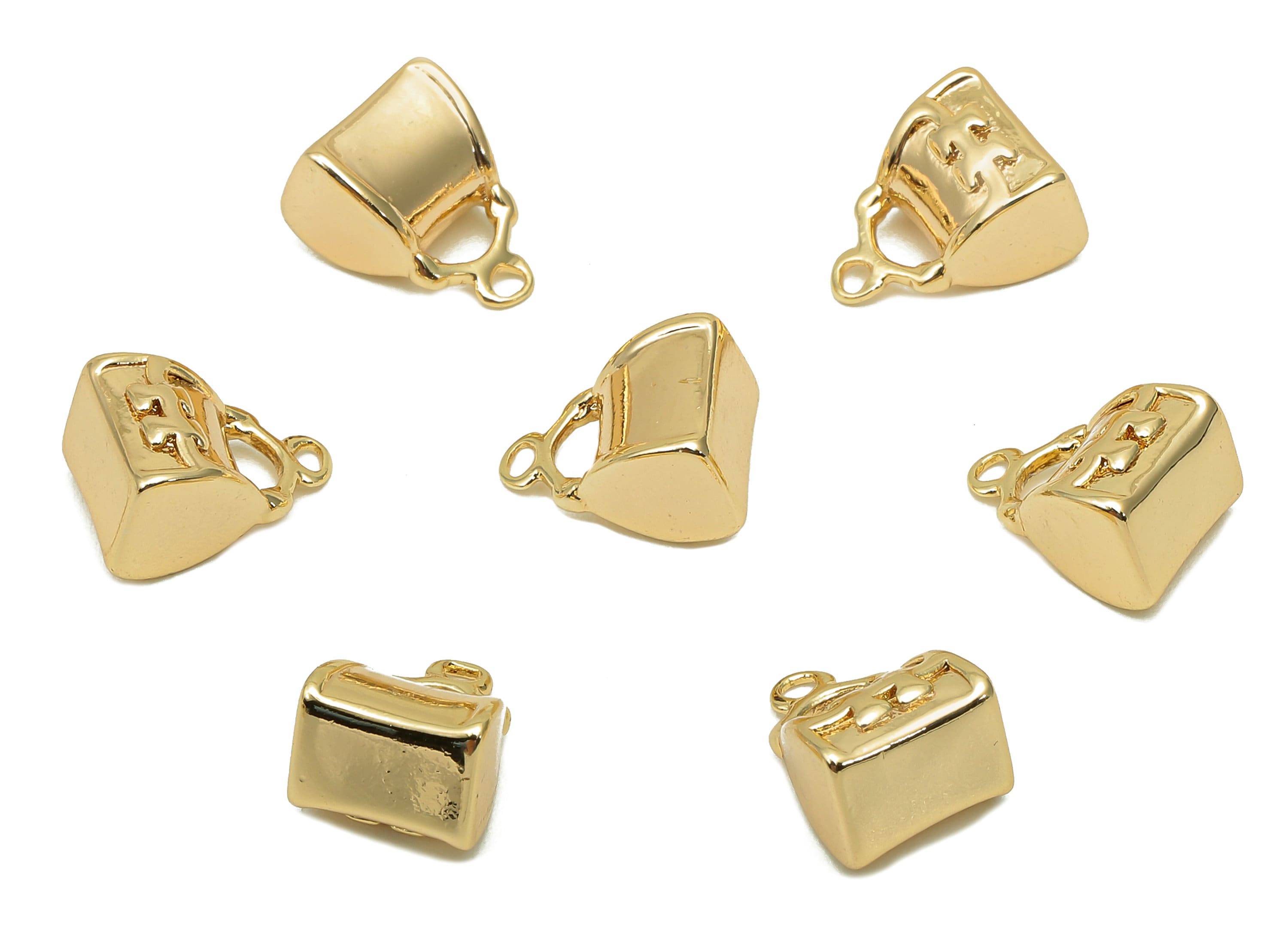 Brass Mini Bag Earring Charm - Gold Thick Bag Earring - Pendant With Loop - Gift For Her - 18K Real Gold Plating - 10.6x7.8x6.4mm - RGP5711 - DOMEDBAZAAR