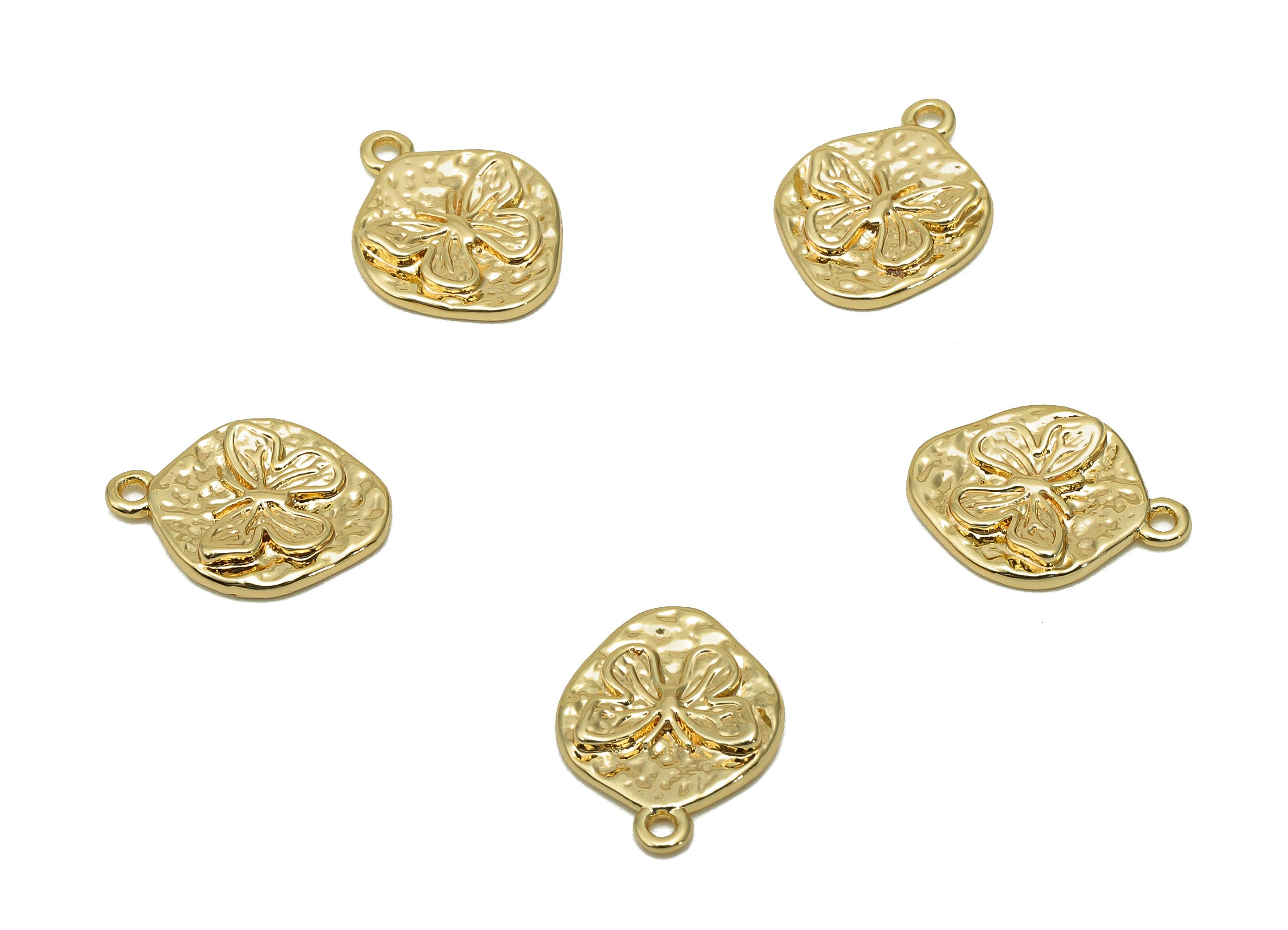 Brass Hammered Butterfly Earring Charm - Textured Mini Oval Earring - Pendant With Loop - 18K Real Gold Plating - 12.3x9.5x1.6mm - RGP5712 - DOMEDBAZAAR