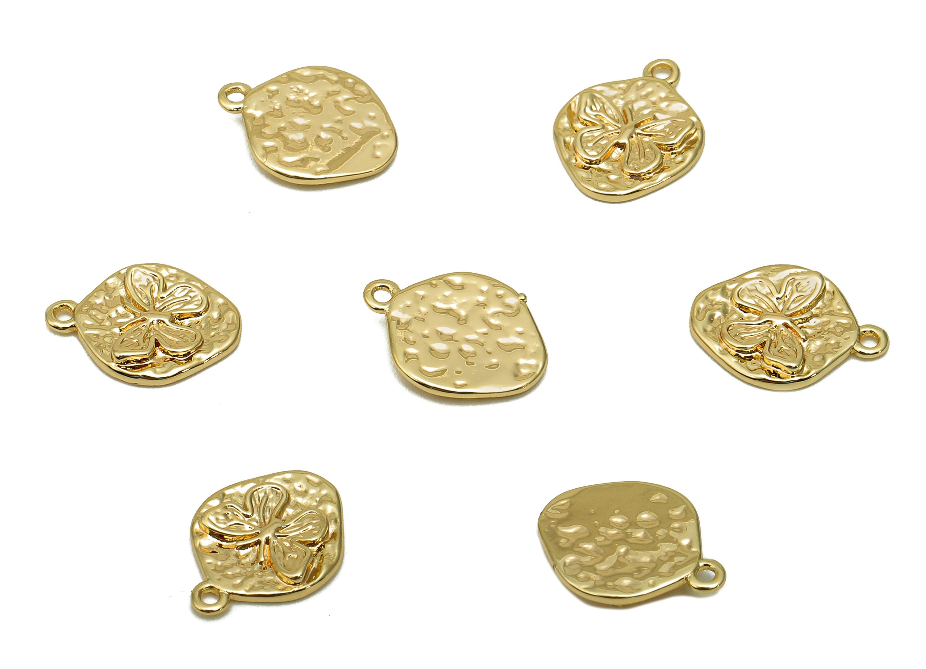 Brass Hammered Butterfly Earring Charm - Textured Mini Oval Earring - Pendant With Loop - 18K Real Gold Plating - 12.3x9.5x1.6mm - RGP5712 - DOMEDBAZAAR
