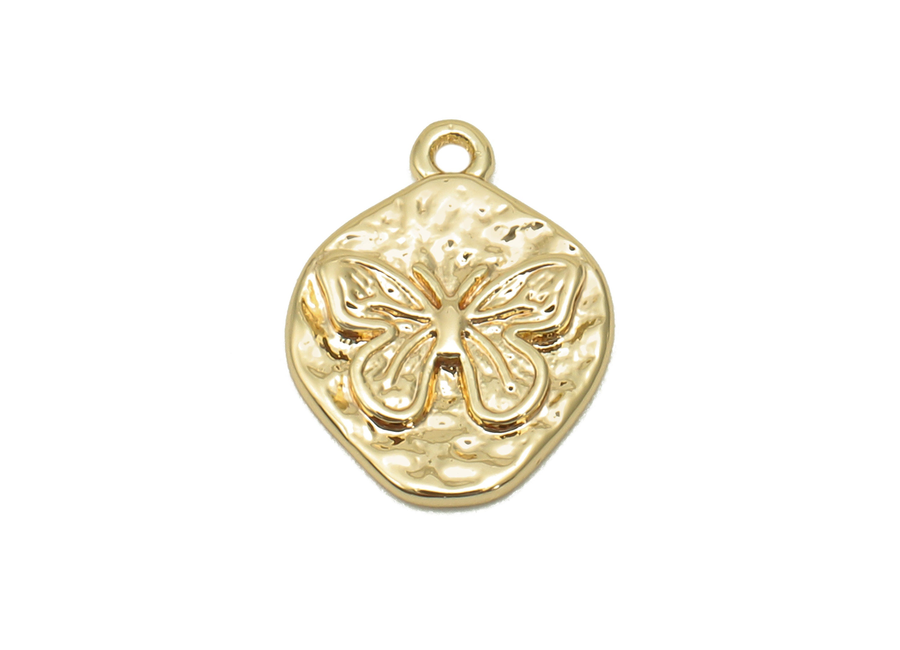 Brass Hammered Butterfly Earring Charm - Textured Mini Oval Earring - Pendant With Loop - 18K Real Gold Plating - 12.3x9.5x1.6mm - RGP5712 - DOMEDBAZAAR