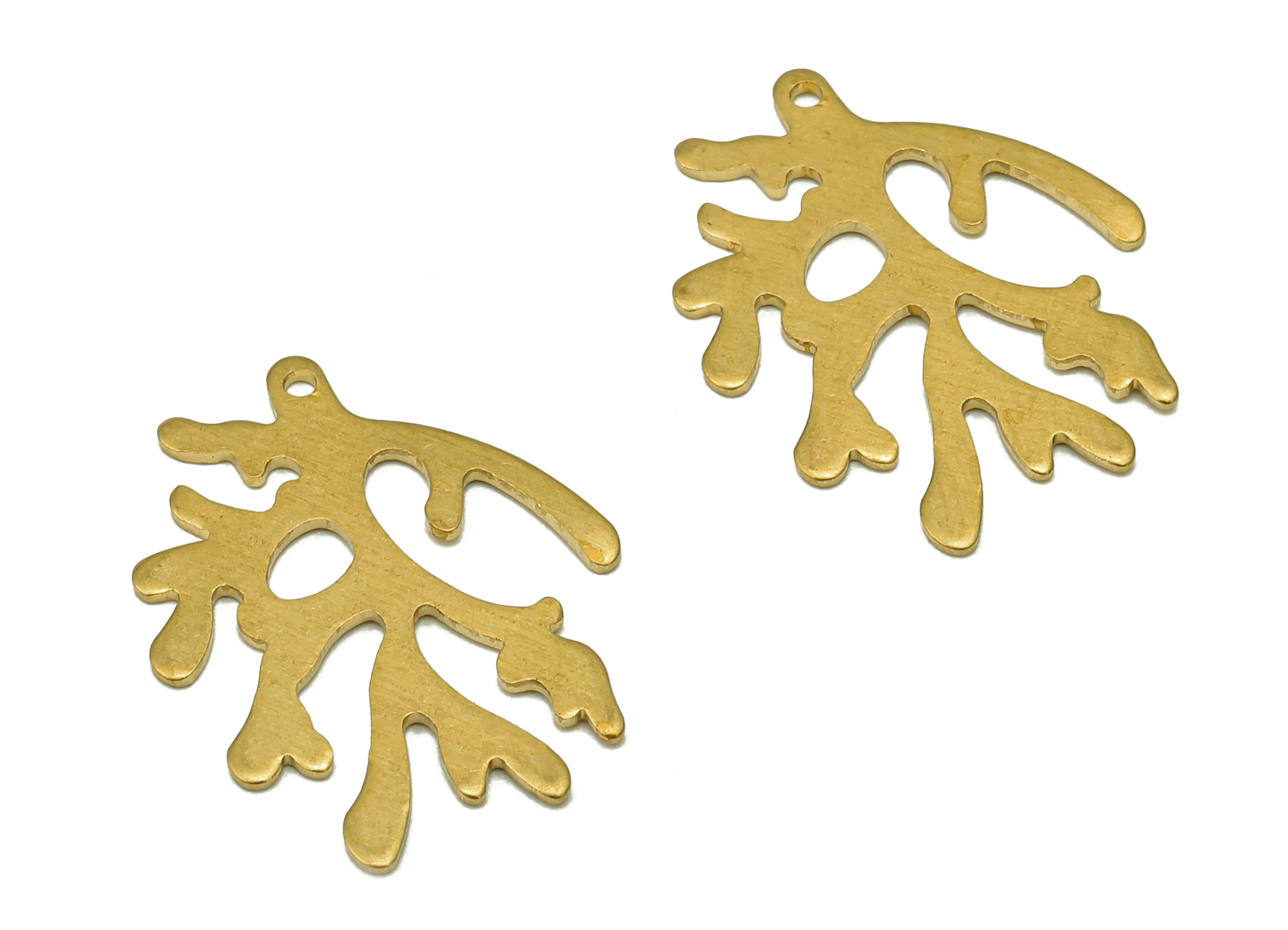 Brass Coral Earring Charm - Raw Brass Sea Plant Cutout Pendant - Botanical Earring Charm With Loop - For Necklace - 20.4x15.3x0.6mm - PP8156 - DOMEDBAZAAR