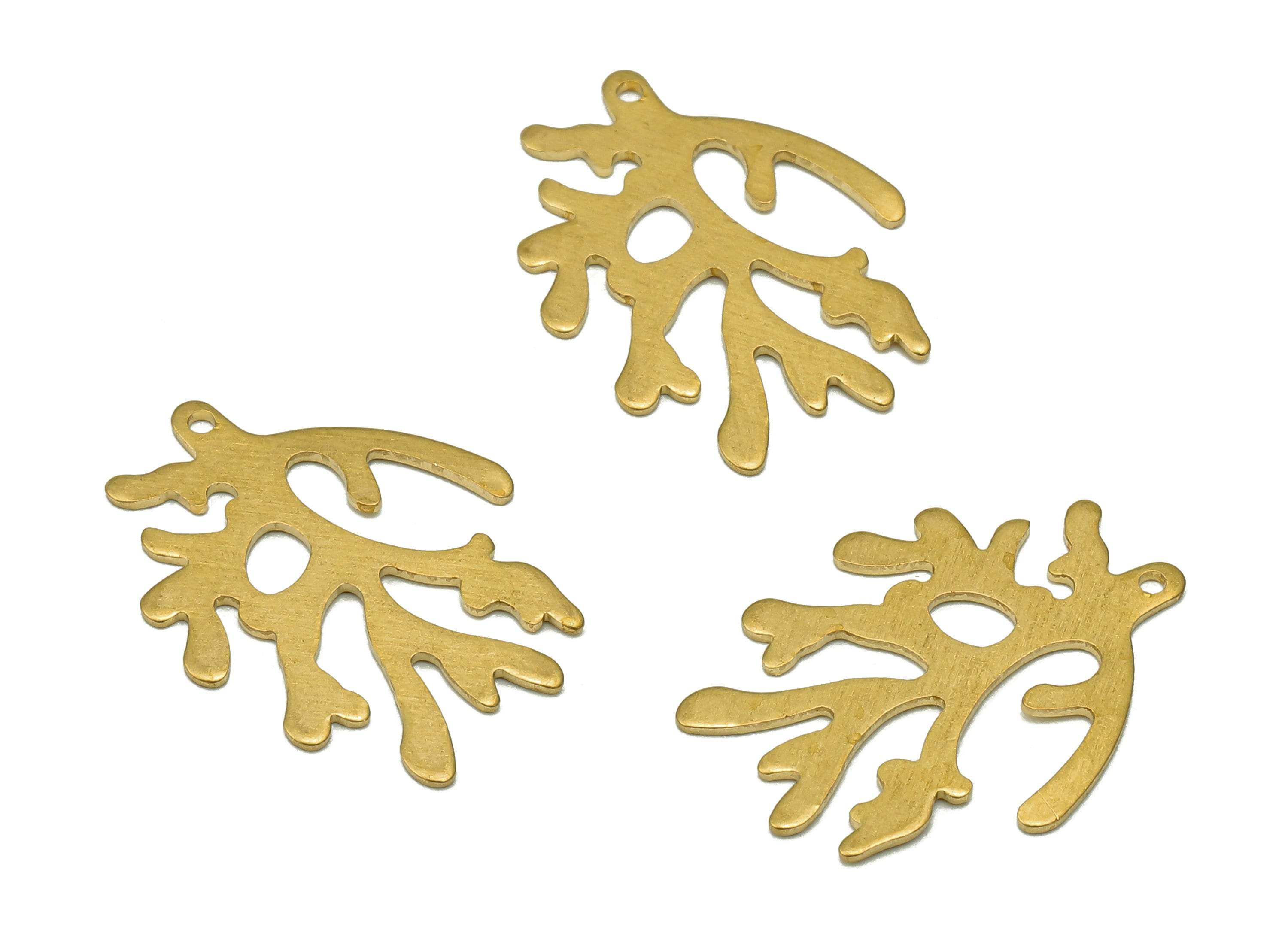 Brass Coral Earring Charm - Raw Brass Sea Plant Cutout Pendant - Botanical Earring Charm With Loop - For Necklace - 20.4x15.3x0.6mm - PP8156 - DOMEDBAZAAR