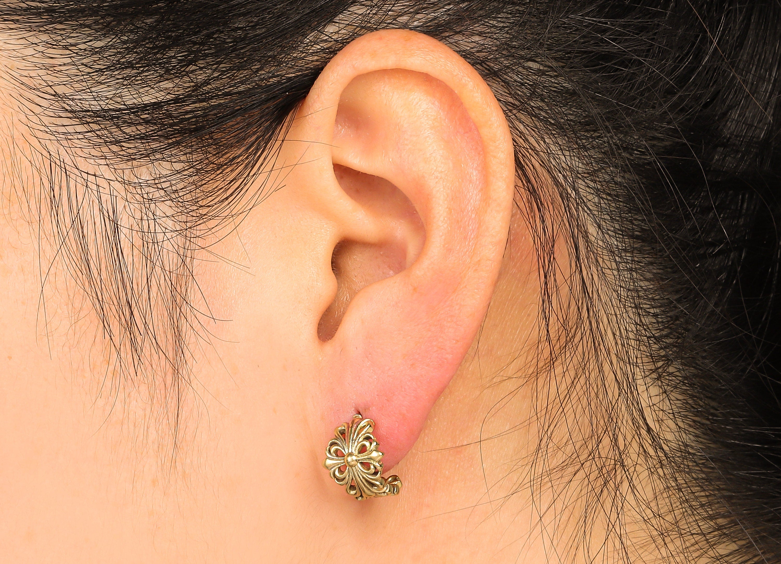 Brass Flower Open Hoop Earring Stud - Raw Brass Coronet C Earring Post - Crown Stud Earring - 316 Stainless Steel Stud - 19x12x2mm - PP8157 - DOMEDBAZAAR