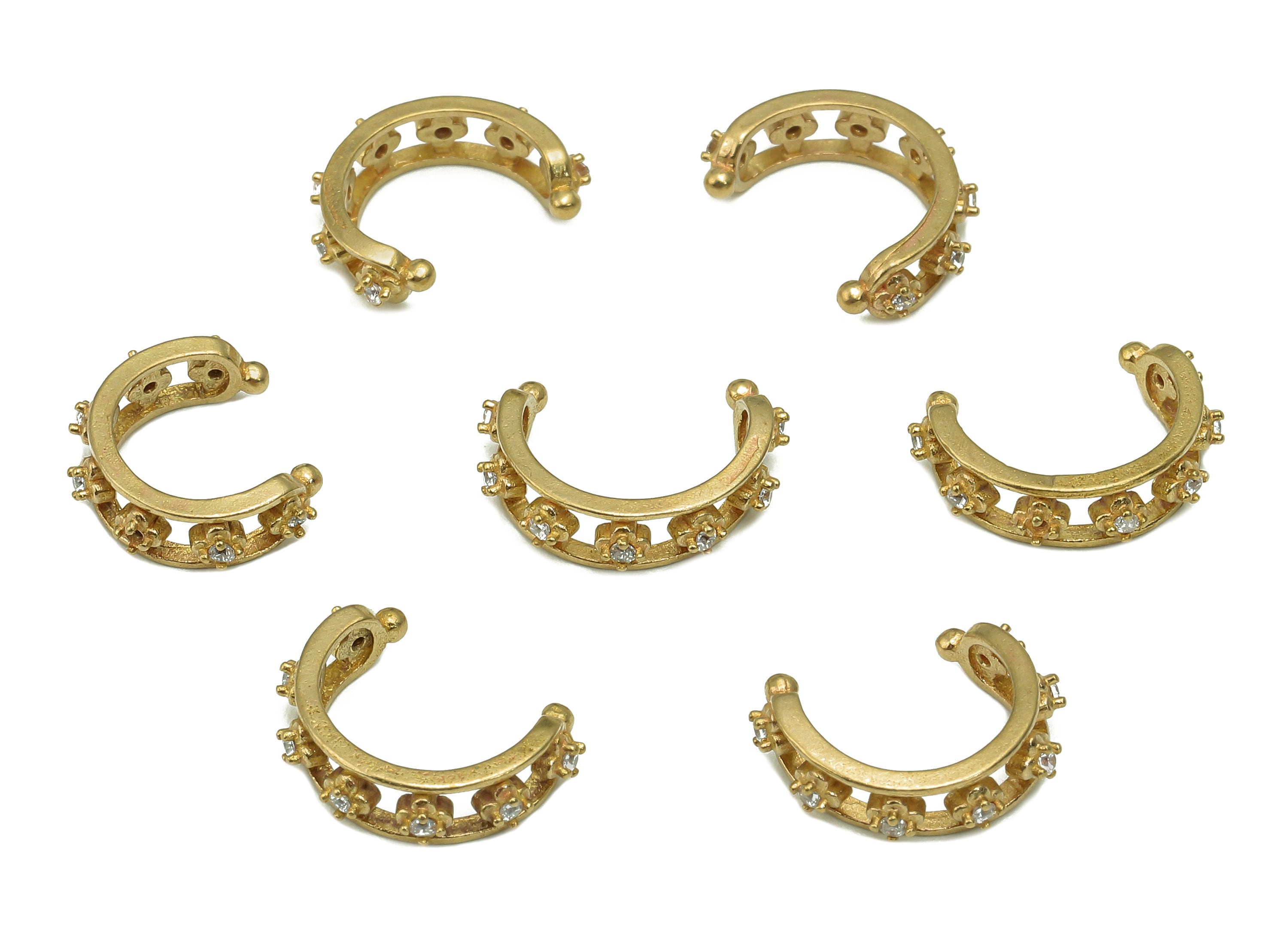 Brass Flower Open Round C Ring - Raw Brass Septum Ring With Zircon - Huggie Hoop Cuff Earring - Cartilage Earring - 14.6x4.2x2.5mm - PP8158 - DOMEDBAZAAR