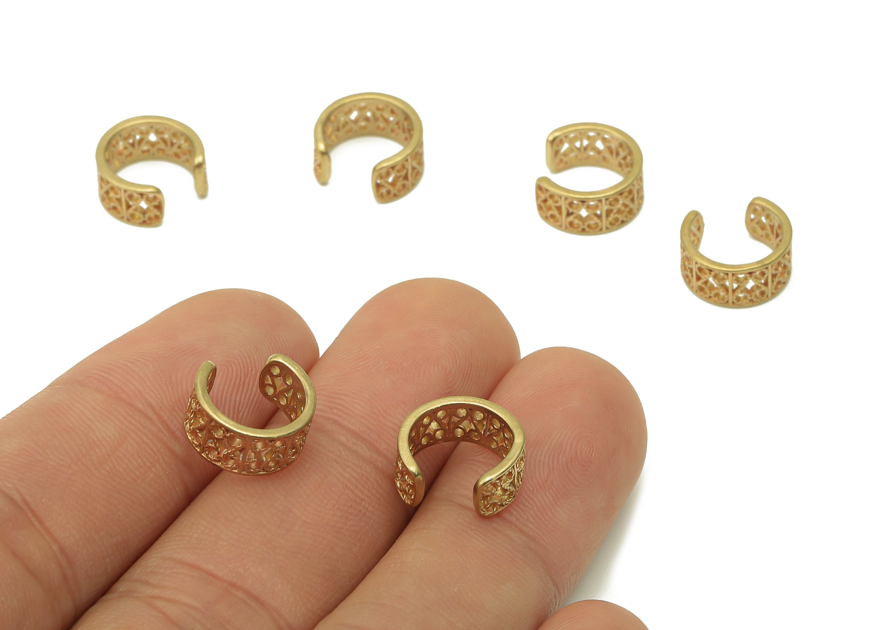 Brass Open Round C Ring - Raw Brass Circle Cuff Ear - Pattern Hoop Hollow Ear Clip - Wide Earring Cuff - Ear Cuff - 11x5.6x1mm - PP8160 - DOMEDBAZAAR