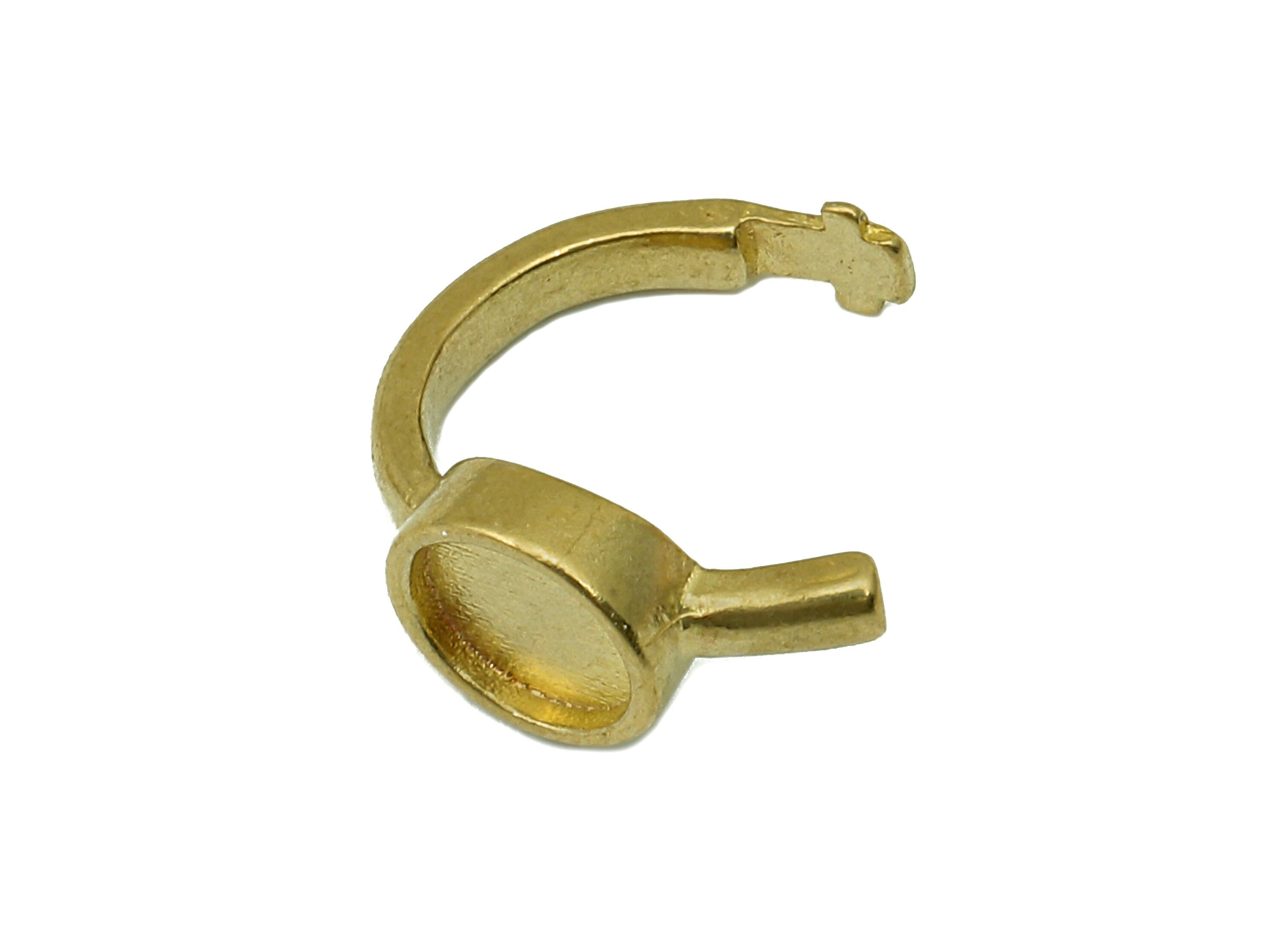 Brass Round Bezel Cup Open Ring - Raw Brass Settings Ear Cuff - Hoop Cabachon Earring Cuff - Rope Texture Cuff Ear - 12.4x11x2.5mm - PP8161 - DOMEDBAZAAR