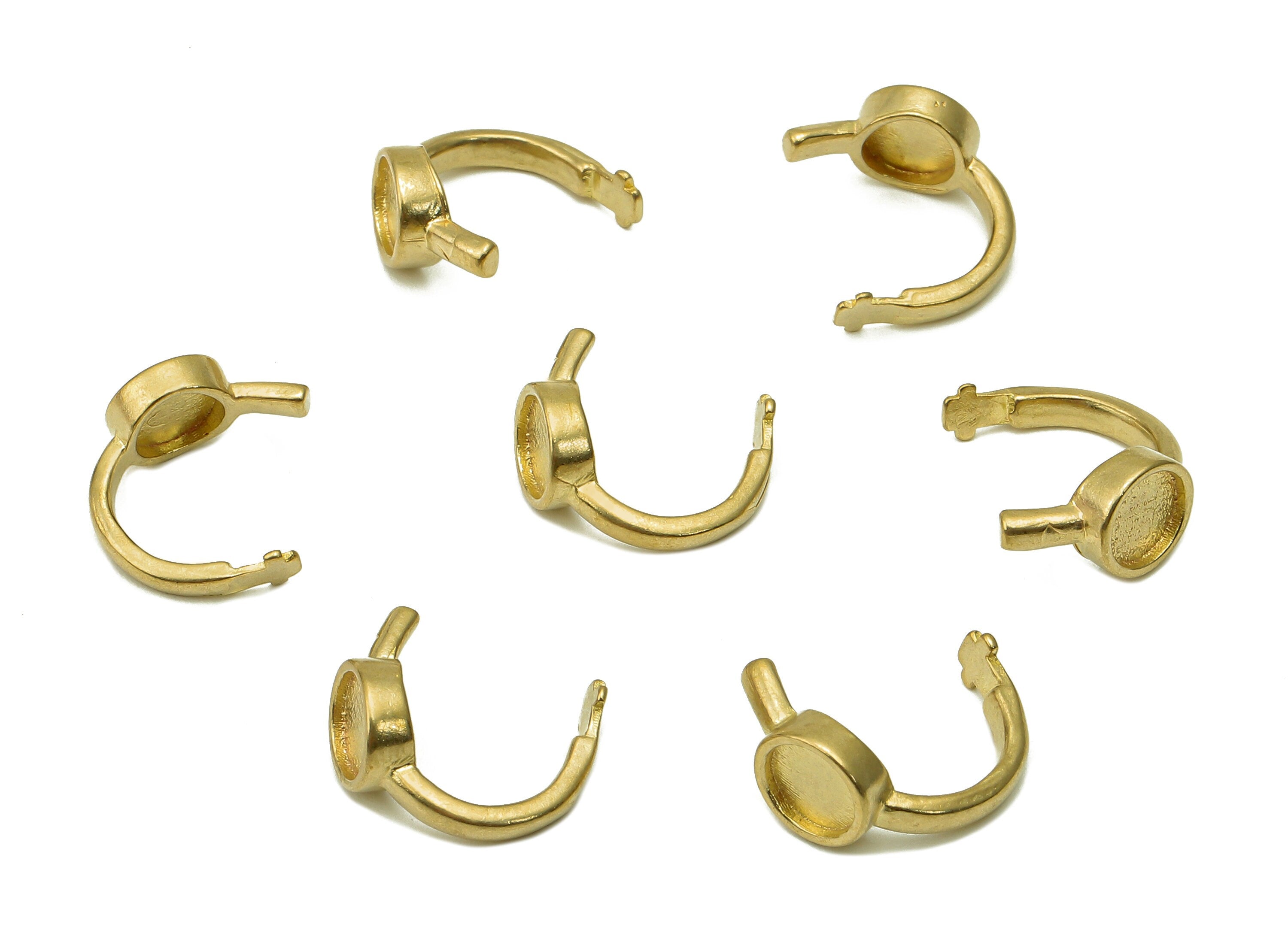 Brass Round Bezel Cup Open Ring - Raw Brass Settings Ear Cuff - Hoop Cabachon Earring Cuff - Rope Texture Cuff Ear - 12.4x11x2.5mm - PP8161 - DOMEDBAZAAR