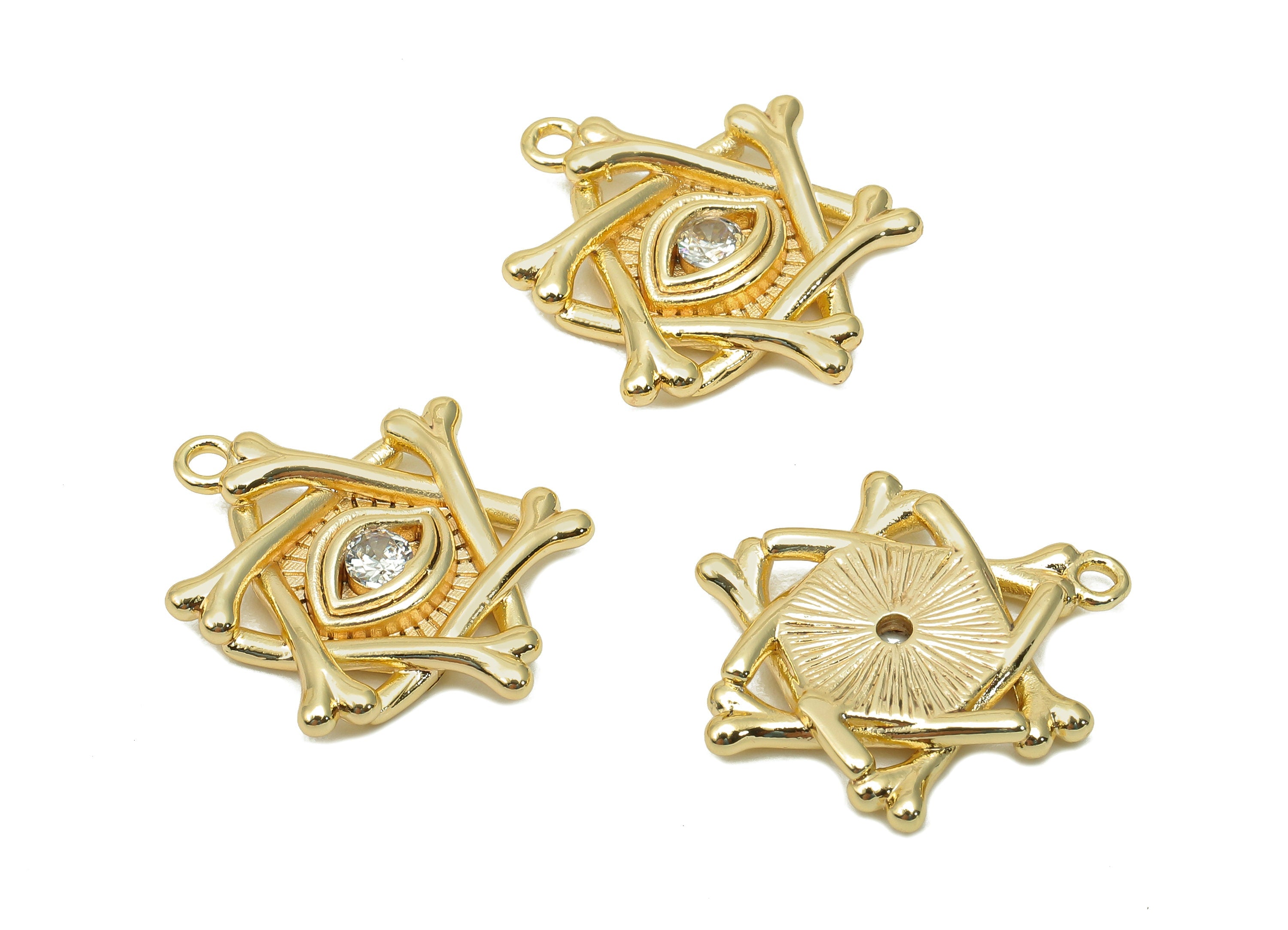 Brass Star Eye Earring Charm - Zircon Pentagram Eyelash Earring - Star Pendant With Loop - 18K Real Gold Plating - 20.6x16.8x2.7mm - RGP5716 - DOMEDBAZAAR