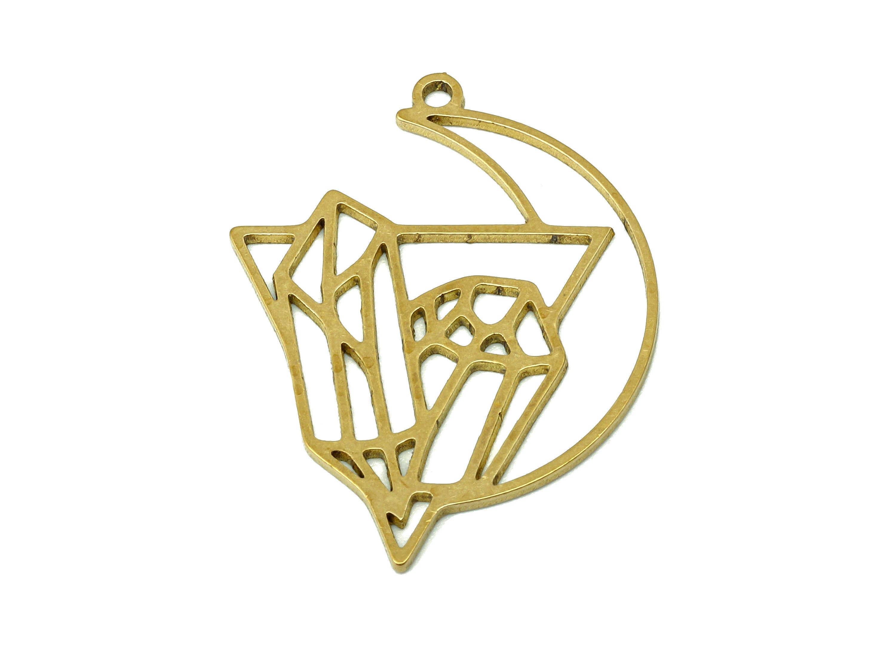 Brass Crescent Earring Charm - Raw Brass Crystal Pattern Pendant - Moon Hollow Earring With Loop - Triangle Charm - 30x23x0.9mm - PPA6672 - DOMEDBAZAAR