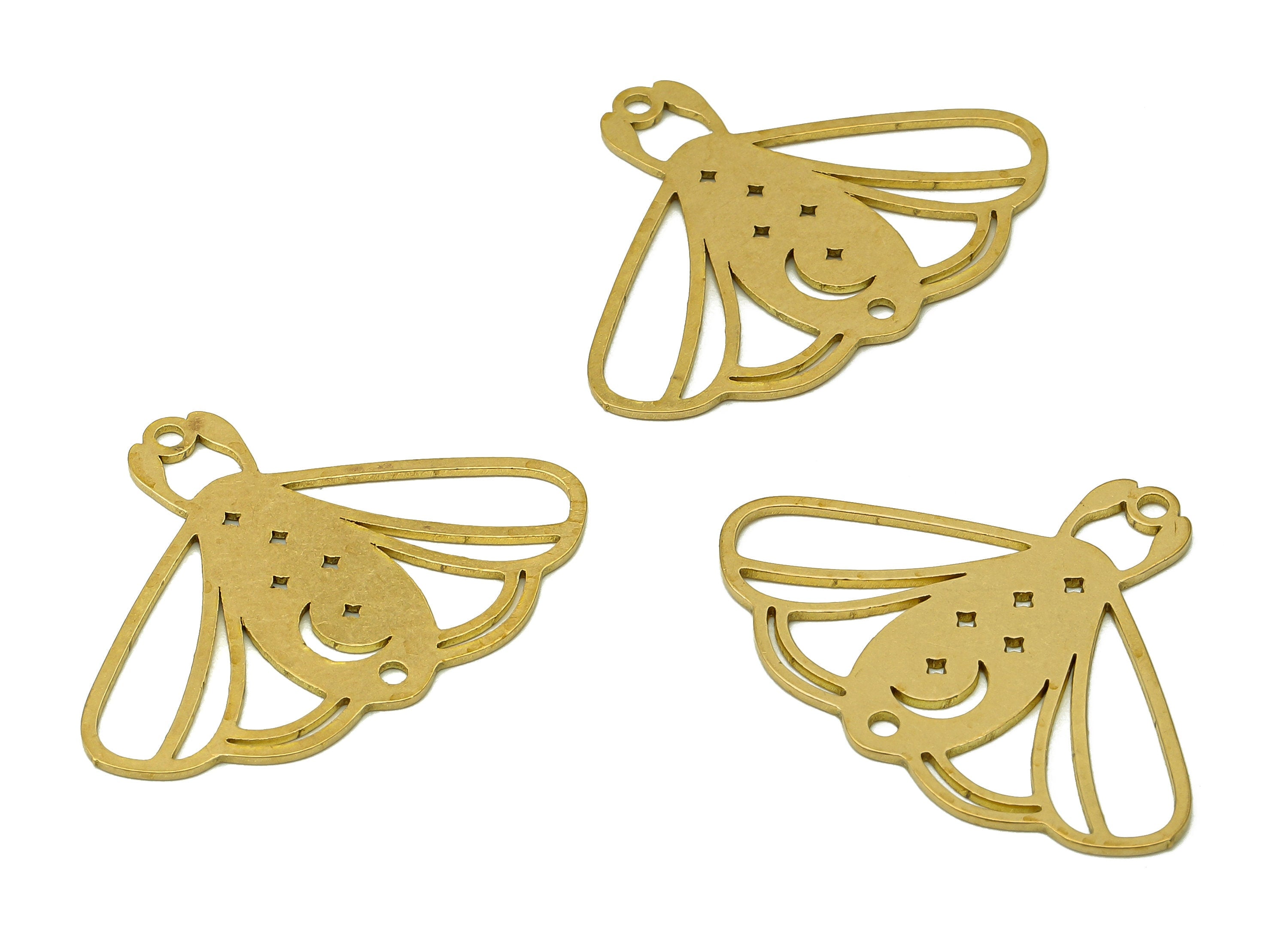 Brass Moth Earring Charms - Raw Brass Moon Cutout Earring - Star Pendant With Loop - Charm For Necklace - 31.9x24.2x0.7mm - PPA6675 - DOMEDBAZAAR