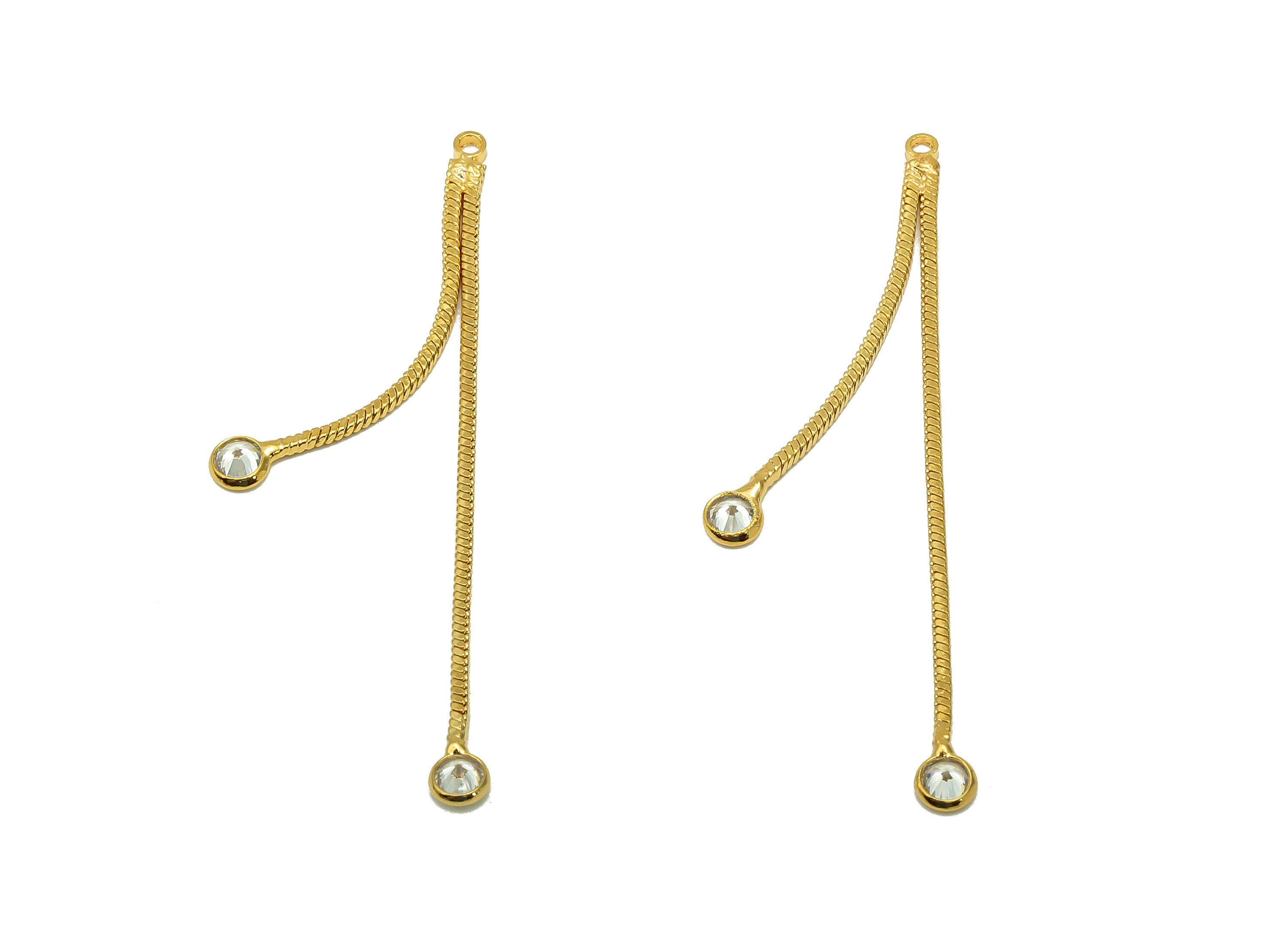 Brass Snake Chain Tassel Earring - Chain Earrings With Zircons - Pendant With Loop - 18K Real Gold Plating Charm - 46.1x2.4x1.2mm - RGP5720 - DOMEDBAZAAR