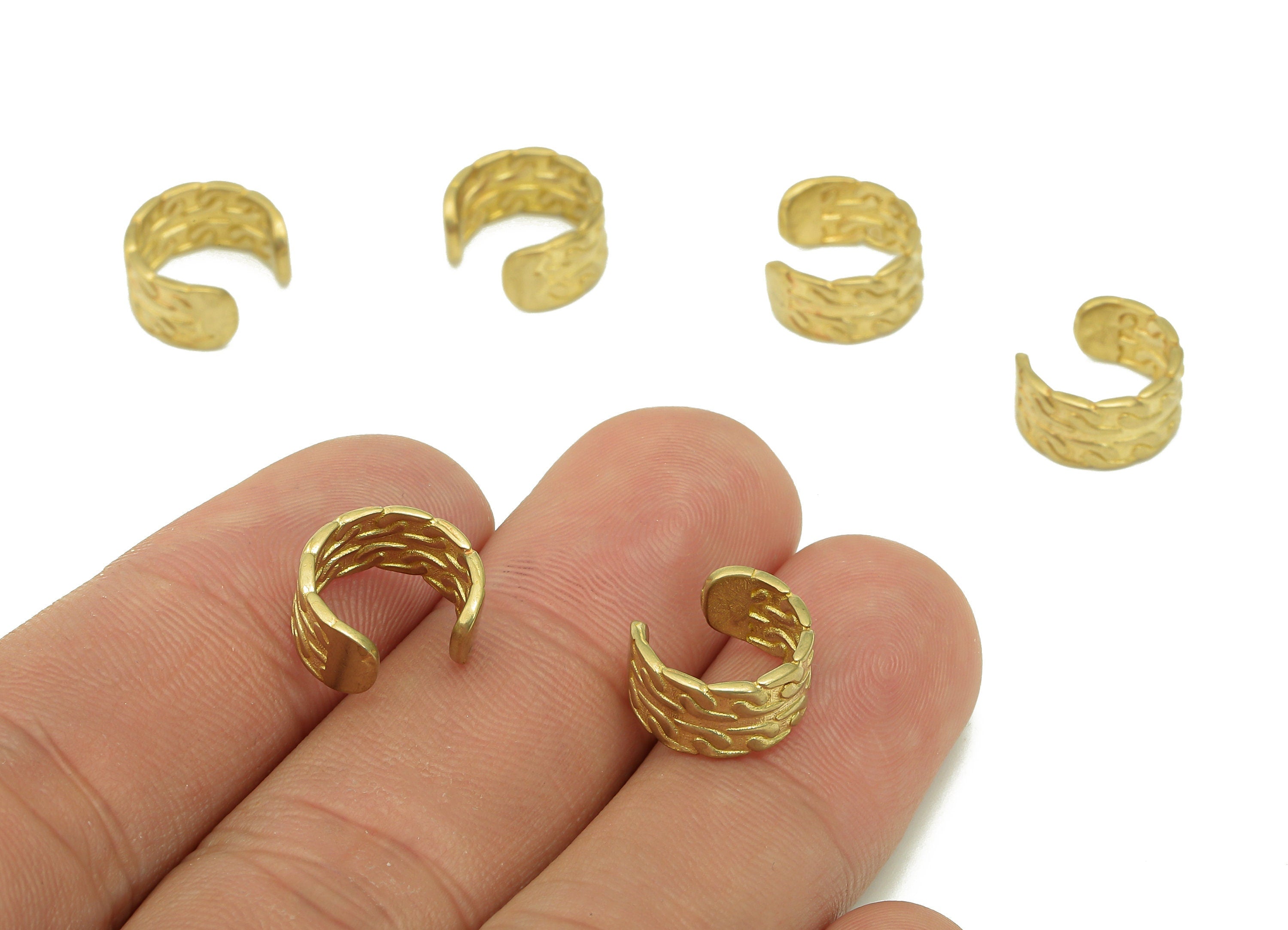 Brass Crescent Open Round C Ring - Raw Brass Huggie Hoop Earring Clip - Textured Cuff Ear - Semicircle Earring Cuff - 11.9x11x0.9mm - PP8091 - DOMEDBAZAAR
