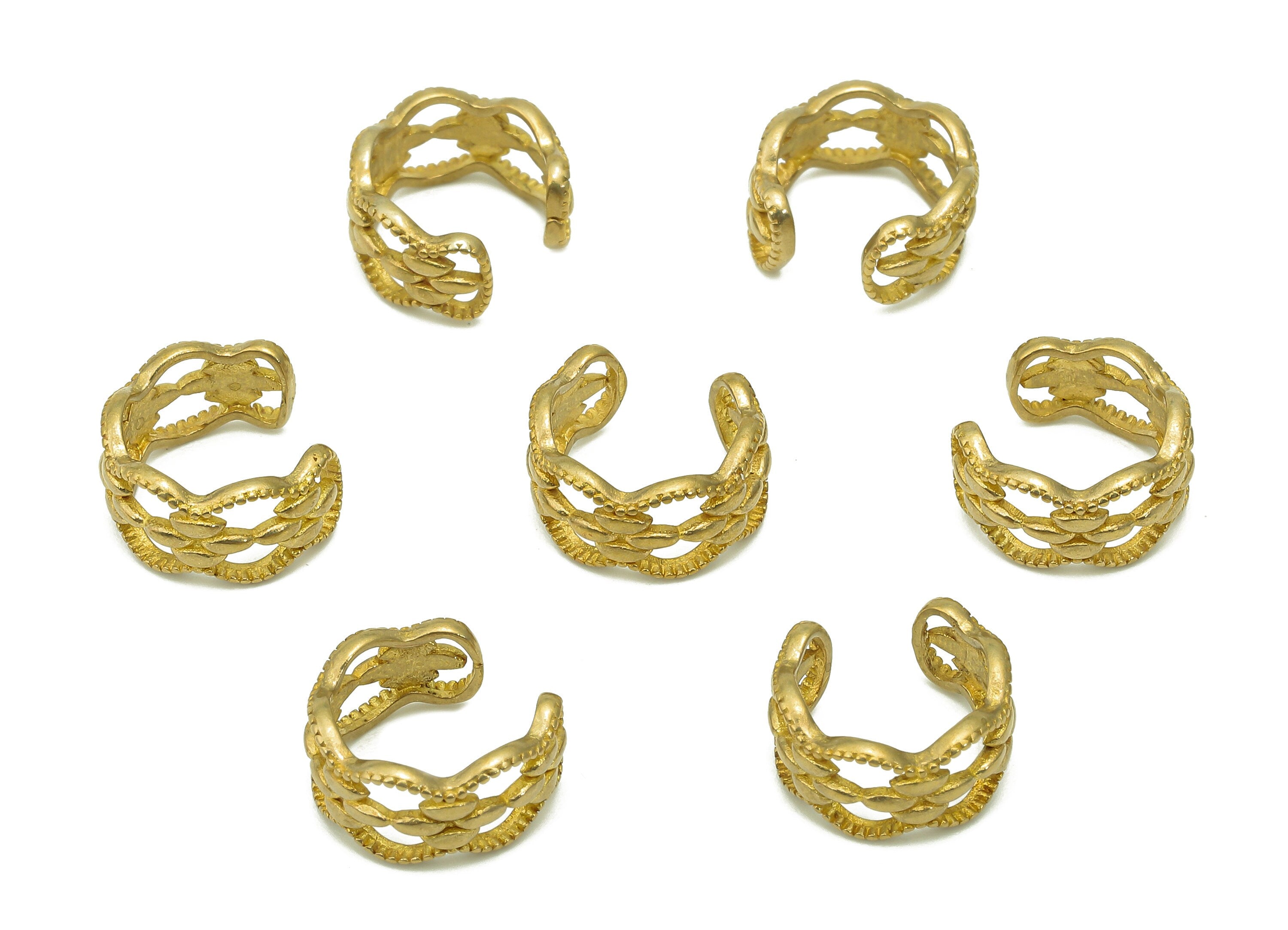 Brass Flower Open Round C Ring - Raw Brass Wide Circle Cuff Ear - Hoop Hollow Earring Cuff - Rhombus Ear Clip - 11.9x11.2x1.34mm - PP8092 - DOMEDBAZAAR