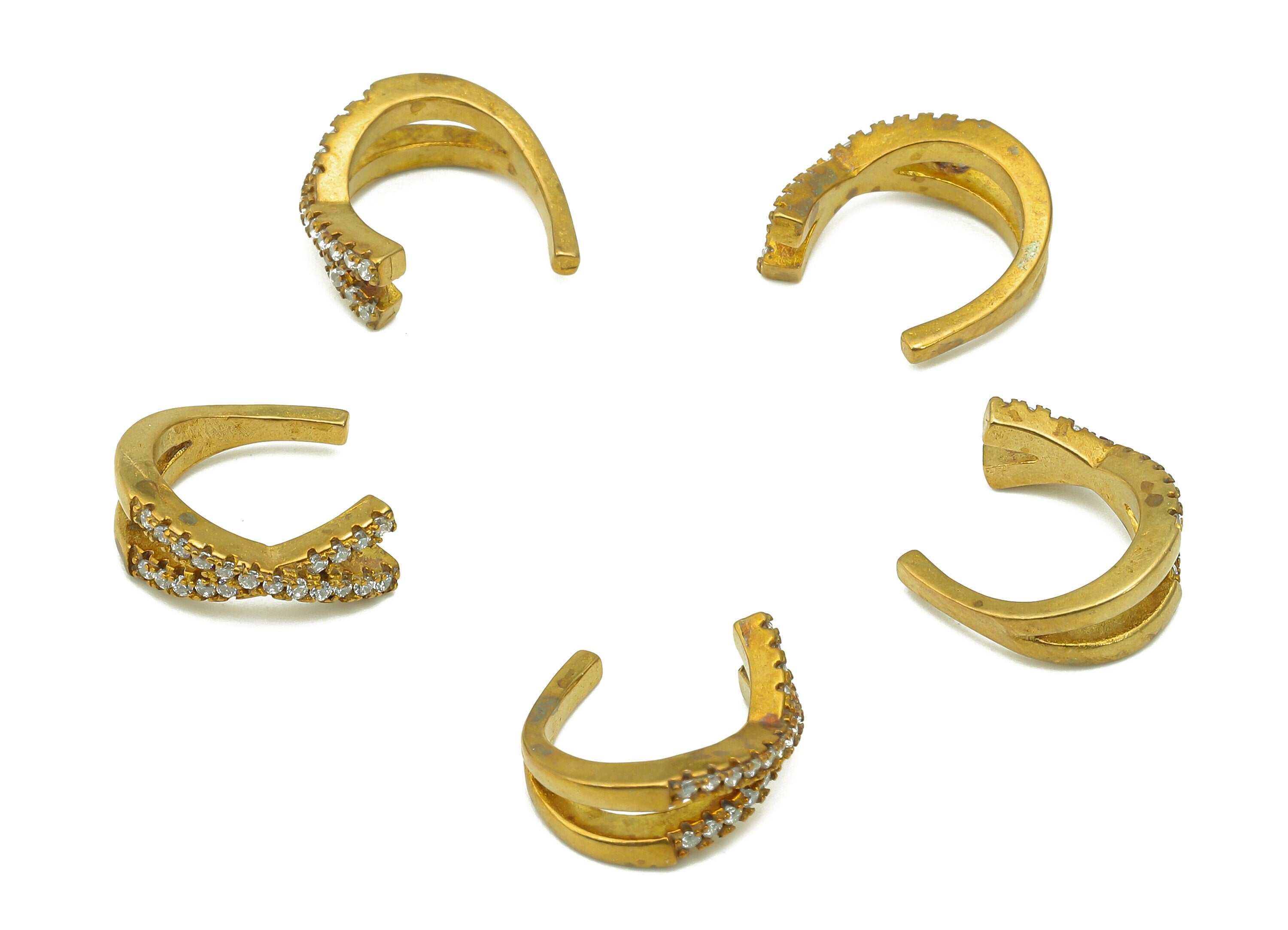 Brass Mini Open Round C Ring - Raw Brass X Earring Cuff With Zircon - Hoop Hollow Circle Ring - Intersect Ear Cuff - 12.45x12.1x2mm - PP8093 - DOMEDBAZAAR