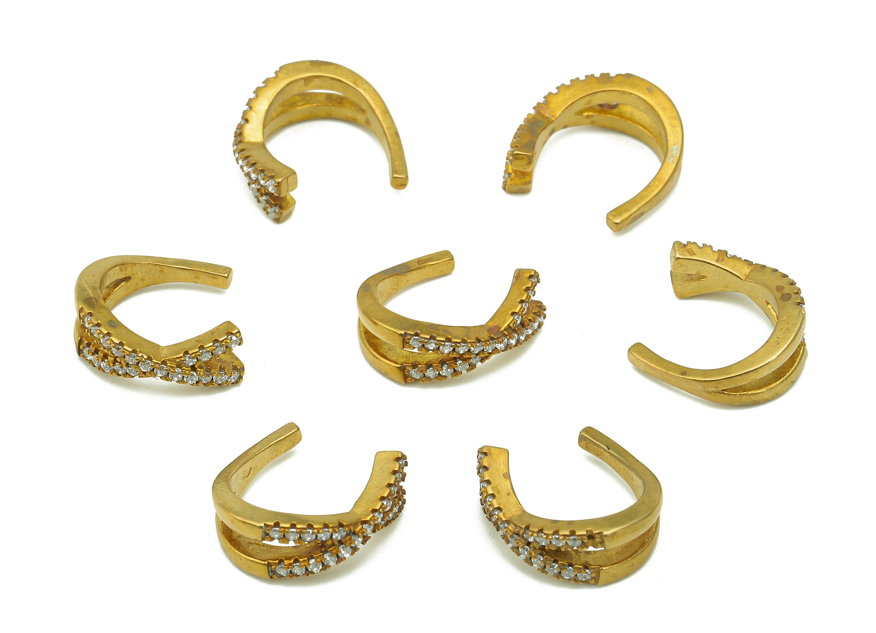 Brass Mini Open Round C Ring - Raw Brass X Earring Cuff With Zircon - Hoop Hollow Circle Ring - Intersect Ear Cuff - 12.45x12.1x2mm - PP8093 - DOMEDBAZAAR