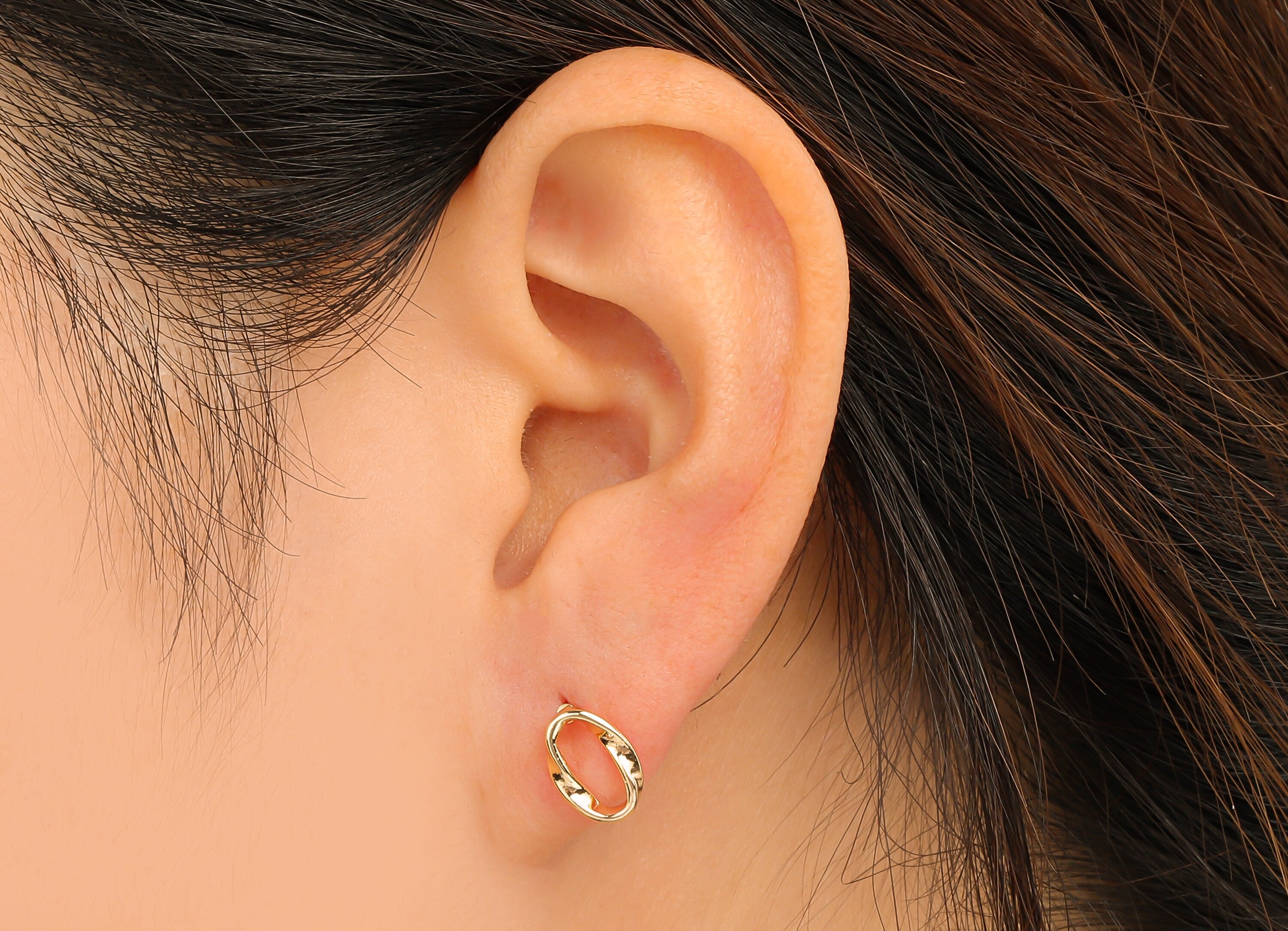 Brass Oval Earring Post - Gold Oval Earring Stud - 18K Real Gold Plated Brass - Stainless Steel Stud - 9.75x7.09x1.93mm - RGP3790 - DOMEDBAZAAR