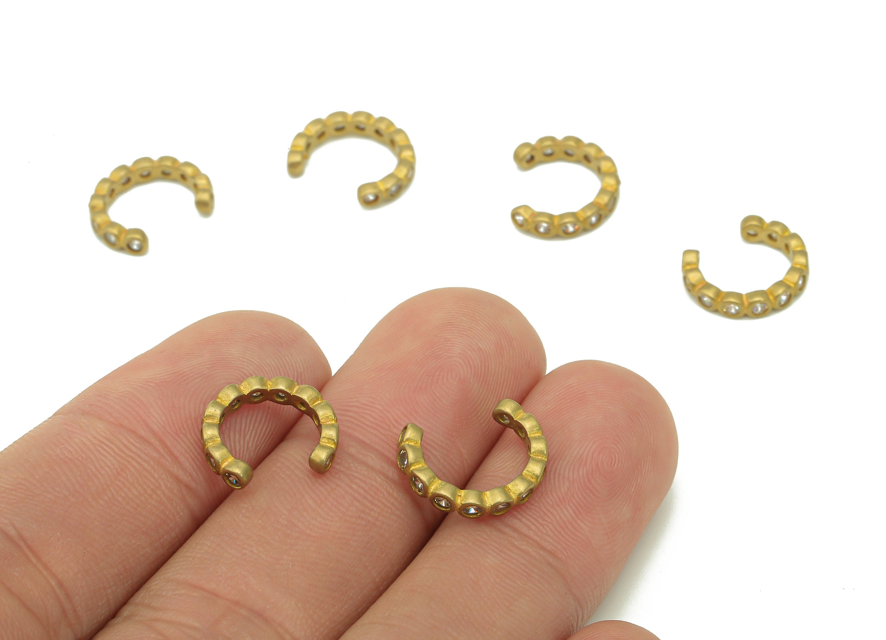 Brass Mini Open Round C Ring - Raw Brass Zircon Ear Cuff  - Huggie Hoop Ear Clip - Hoop Cuff Earring - 14.06x11.08x2.6mm - PP8094 - DOMEDBAZAAR