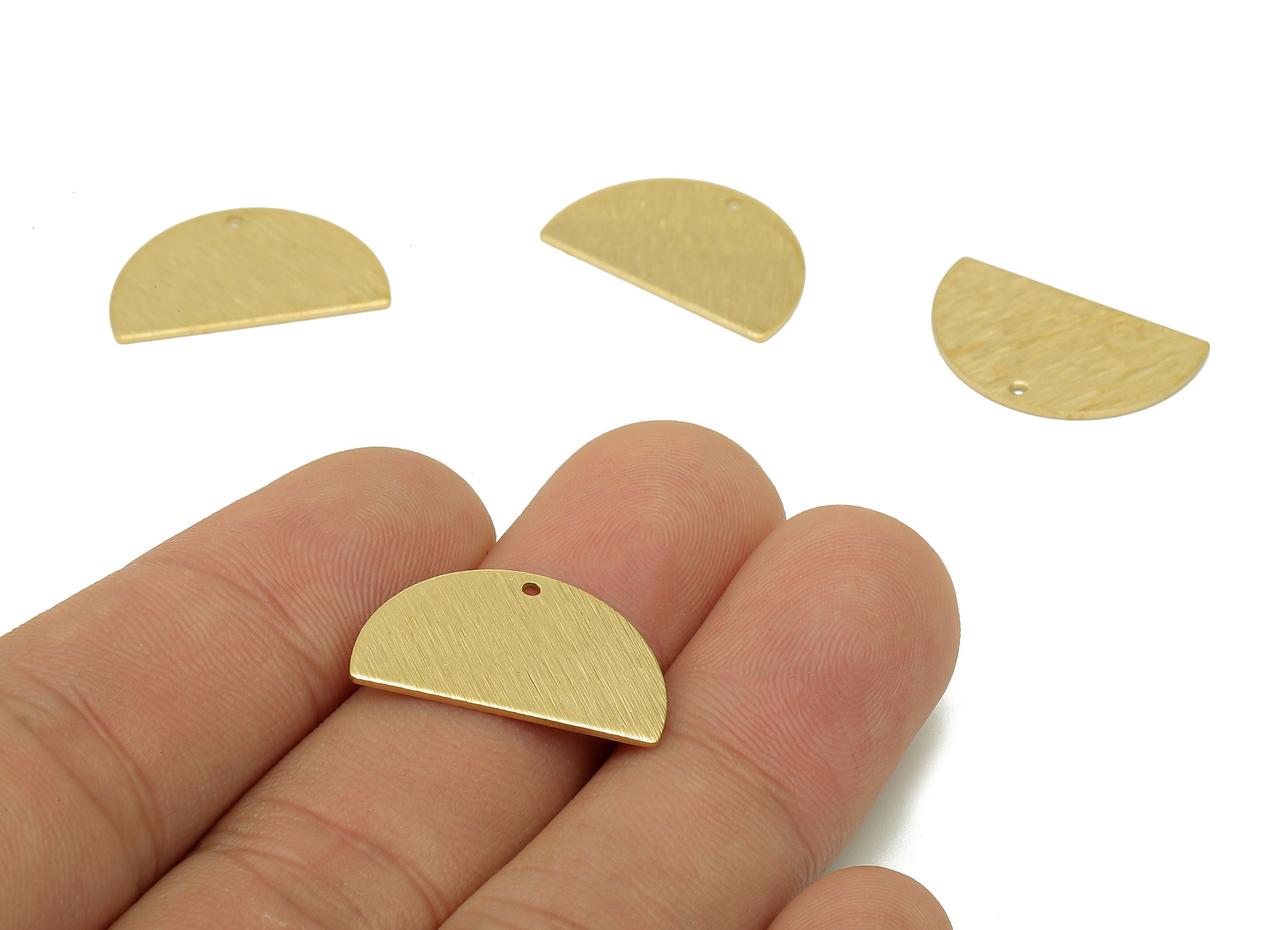 Brass Half Round Earring Charms - Raw Brass Textured Semicircle Pendant - Earring Findings - For Necklace - 21.34x13x0.69mm - PP8154 - DOMEDBAZAAR