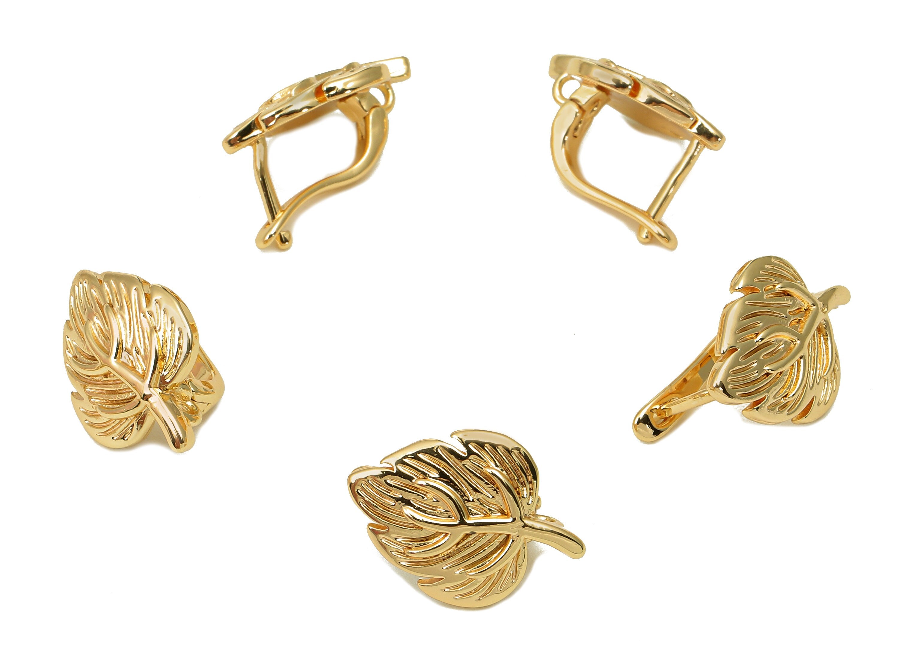 Brass Leaf Earrings Clasp - Gold Leverback Earring - Leaves Clasp Earrings - 18K Real Gold Plated Brass - 19.6x12.78x2.4mm - RGP5541 - DOMEDBAZAAR