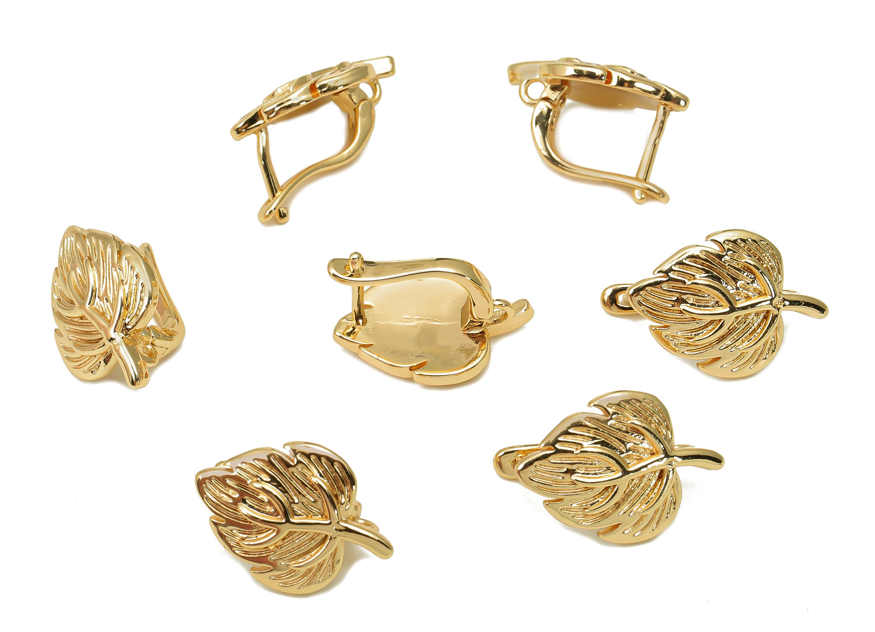 Brass Leaf Earrings Clasp - Gold Leverback Earring - Leaves Clasp Earrings - 18K Real Gold Plated Brass - 19.6x12.78x2.4mm - RGP5541 - DOMEDBAZAAR