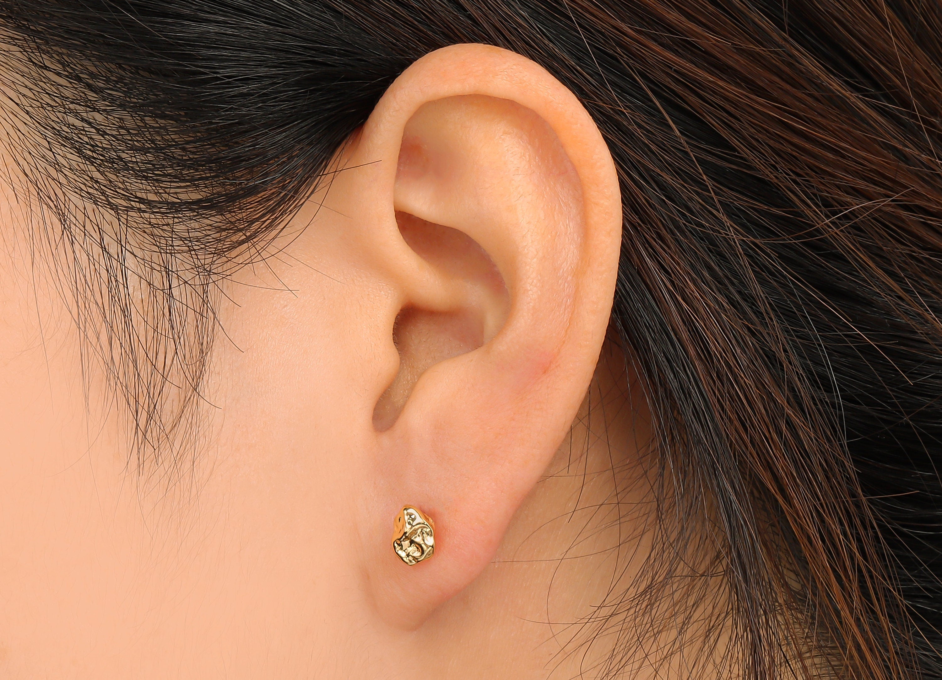 Brass Stud Earrings - Brass Nugget Rough Studs - 18K Real Gold Plated Brass - Imitation Silver Stud Ear Posts - 7x5.08x3.75mm - RGP4555 - DOMEDBAZAAR