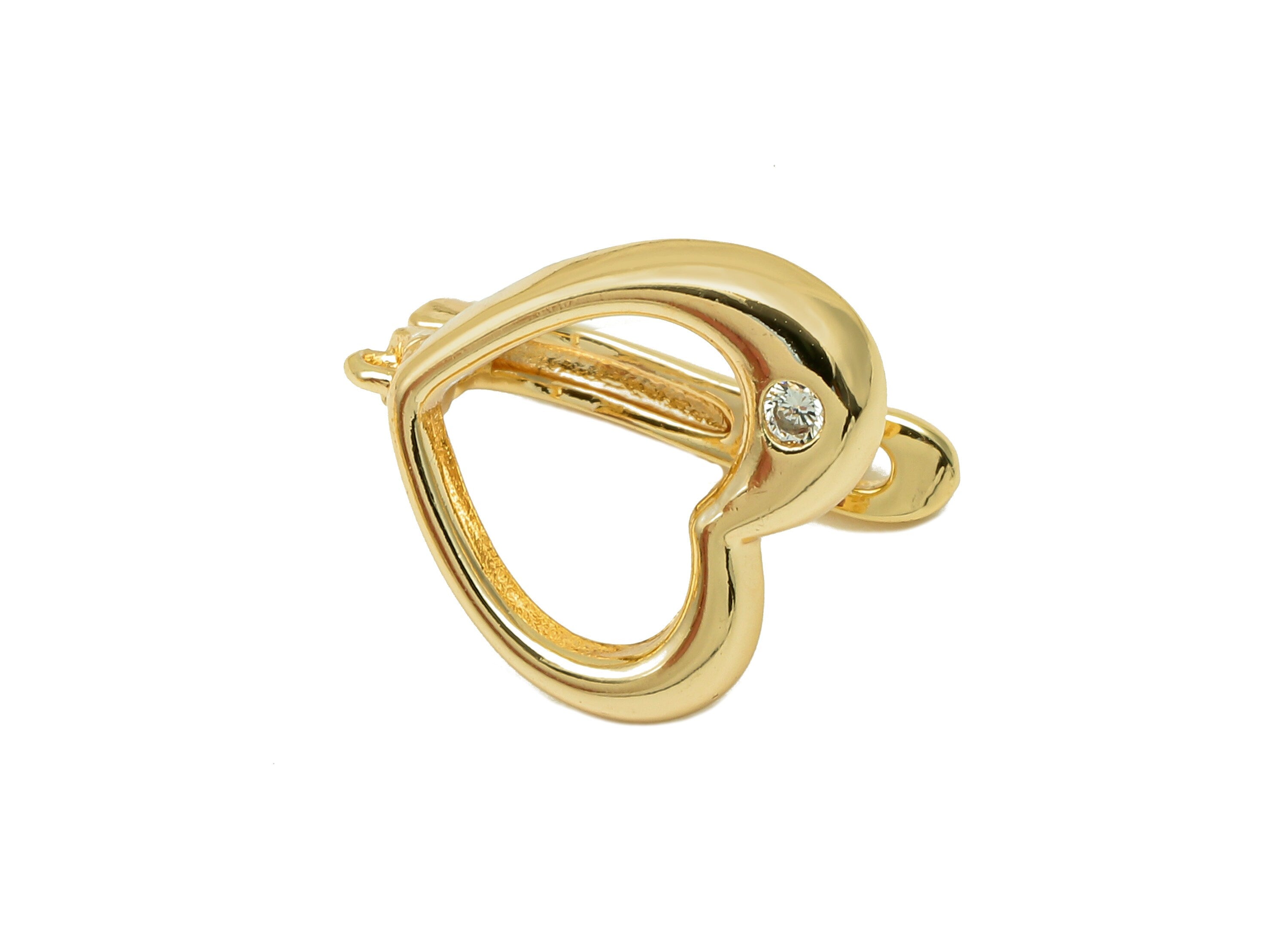 Brass Zircon Heart Earring Clasp - Leverback Dots Earring - Spot Clasp Earring With Loop - 18K Real Gold Plating - 15.9x14.9x2.3mm - RGP5721 - DOMEDBAZAAR